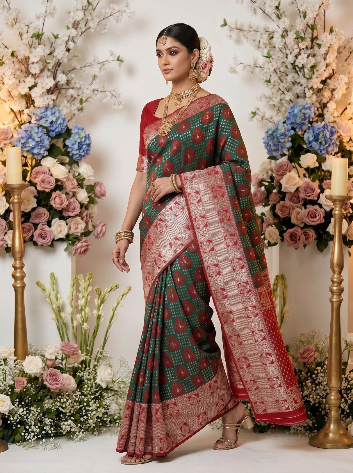 MIMOSA Green Banarasi Art Silk Saree — pose 6 styling detail