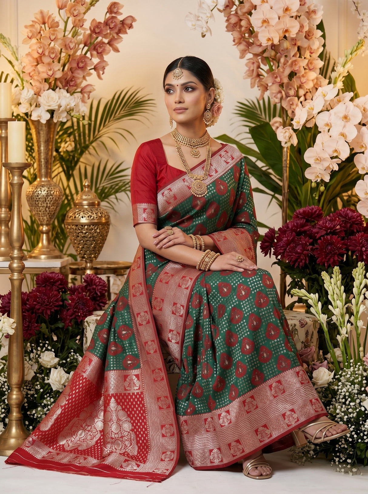 MIMOSA Green Banarasi Art Silk Saree — pose 8 styling detail