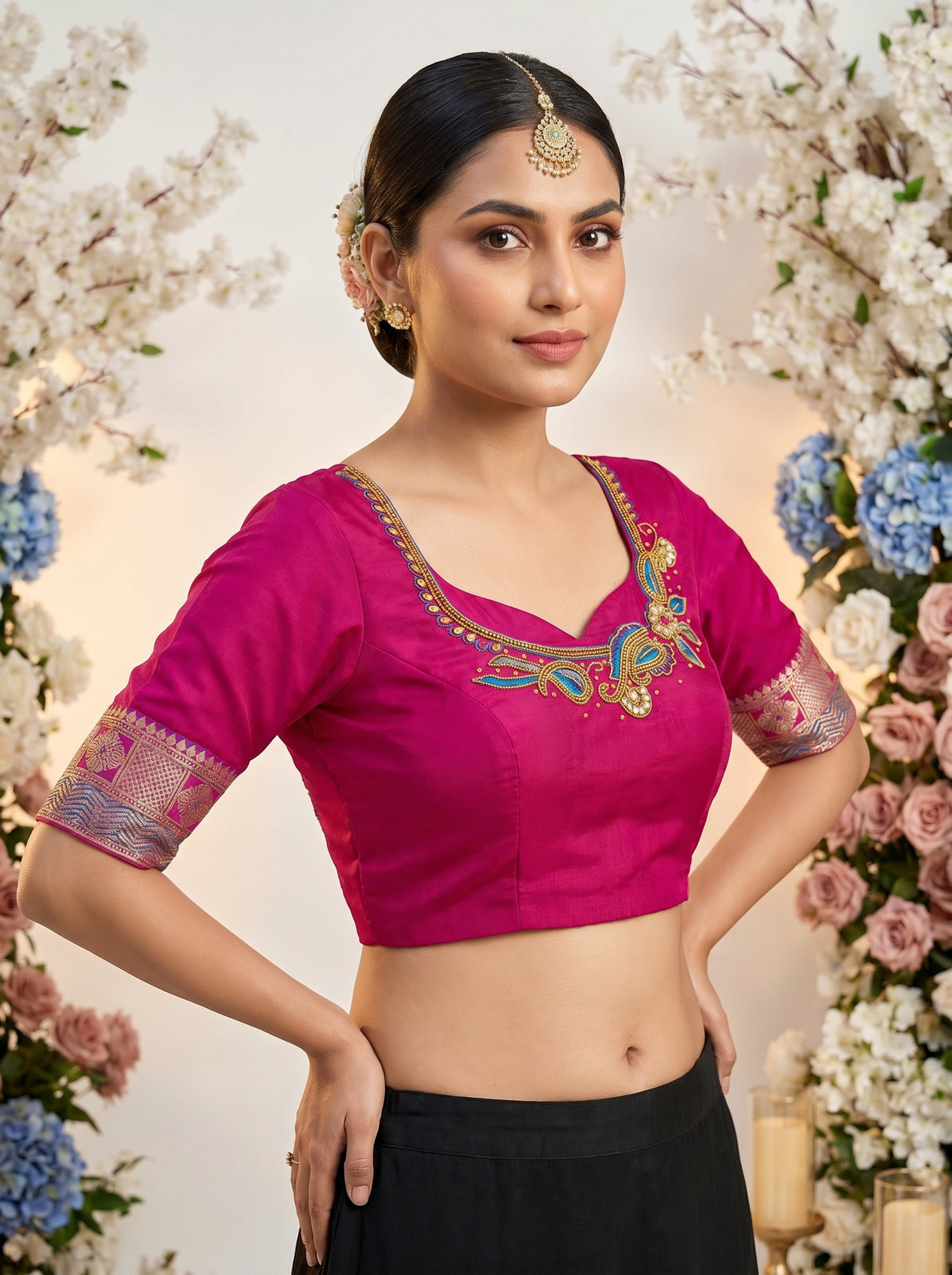 MIMOSA Grey Banarasi Art Silk Saree — blouse close-up
