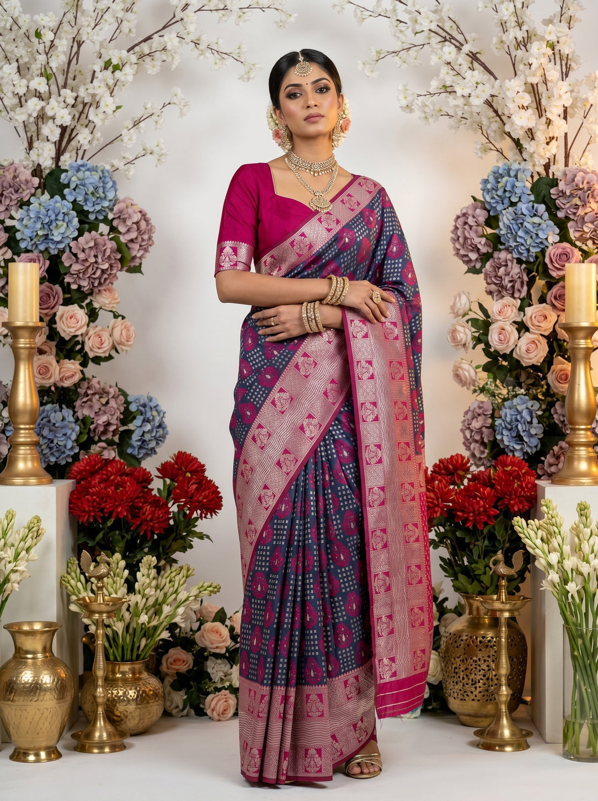 MIMOSA Navy Banarasi Art Silk Saree — pose 5 styling detail