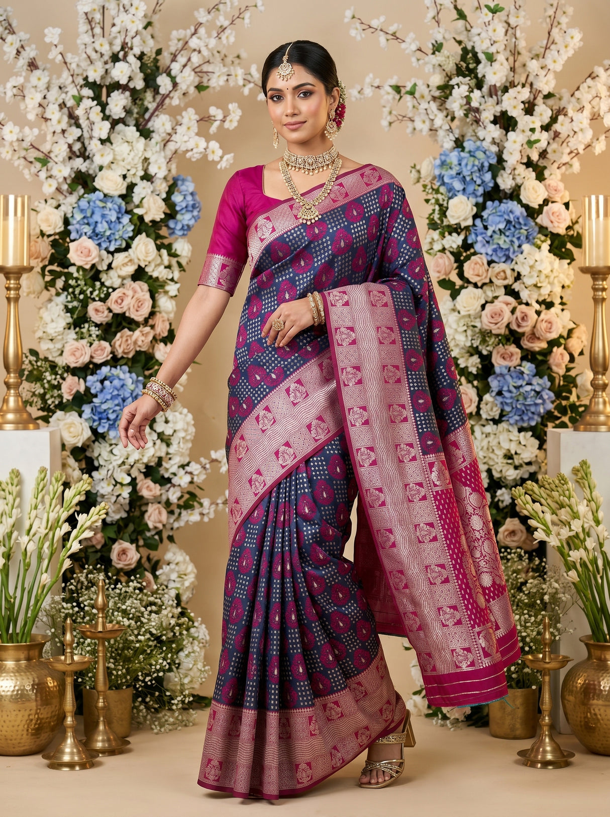 MIMOSA Navy Banarasi Art Silk Saree — pose 9 styling detail