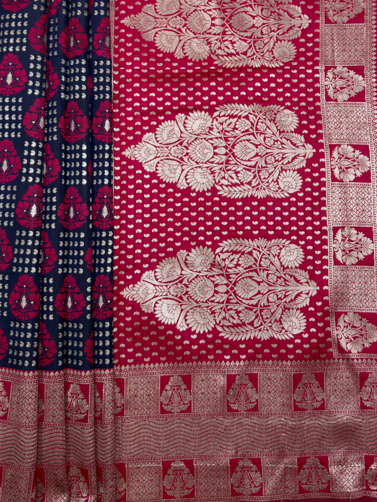 MIMOSA Navy Banarasi Art Silk Saree — pallu and zari work detail