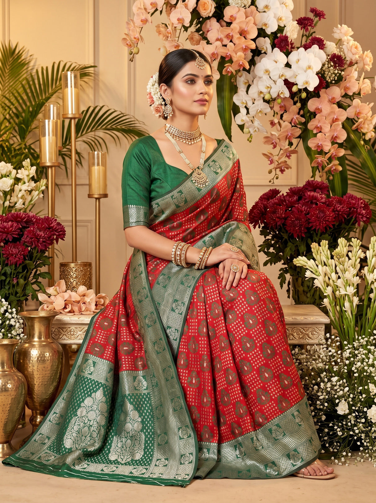 MIMOSA Red Banarasi Art Silk Saree — pose 8 styling detail