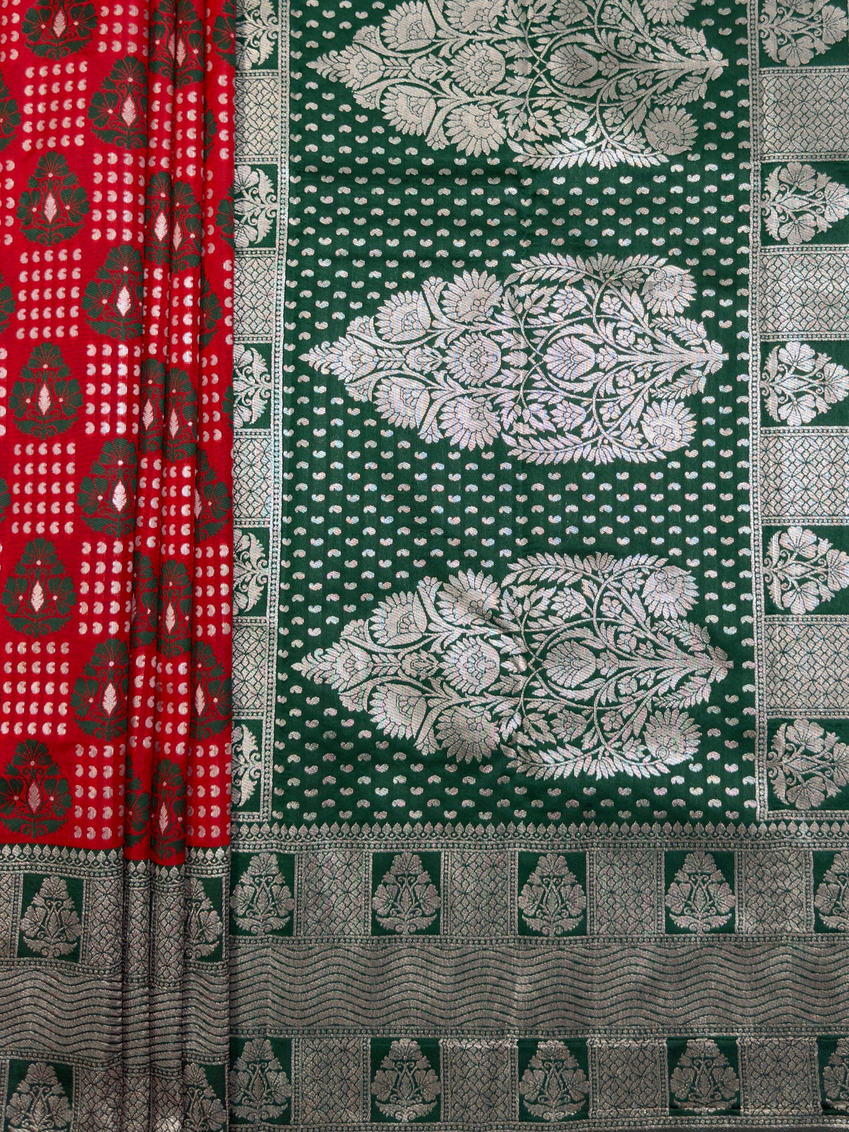 MIMOSA Red Banarasi Art Silk Saree — pallu and zari work detail