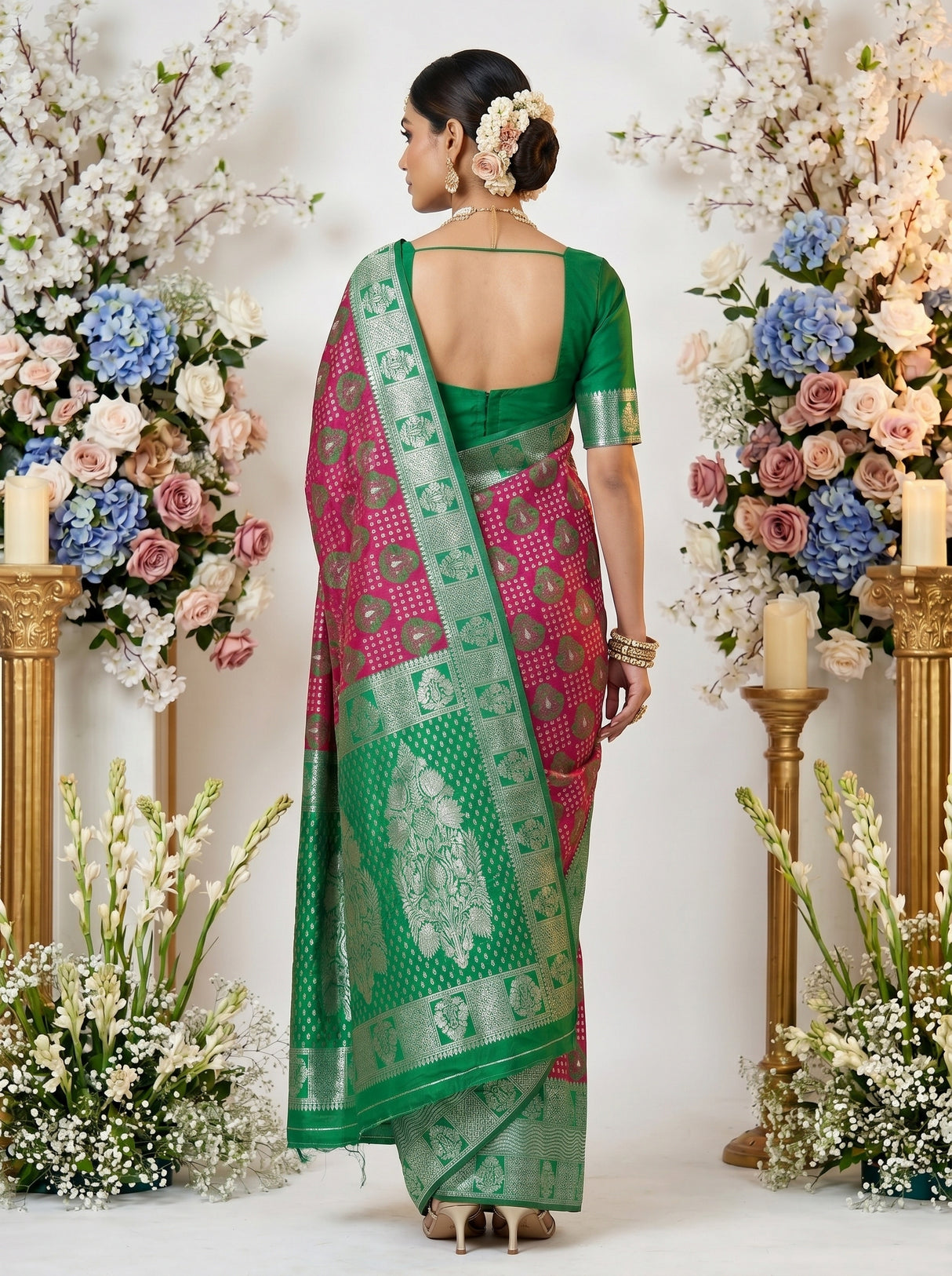 MIMOSA Rani Banarasi Art Silk Saree — pose 2 styling detail