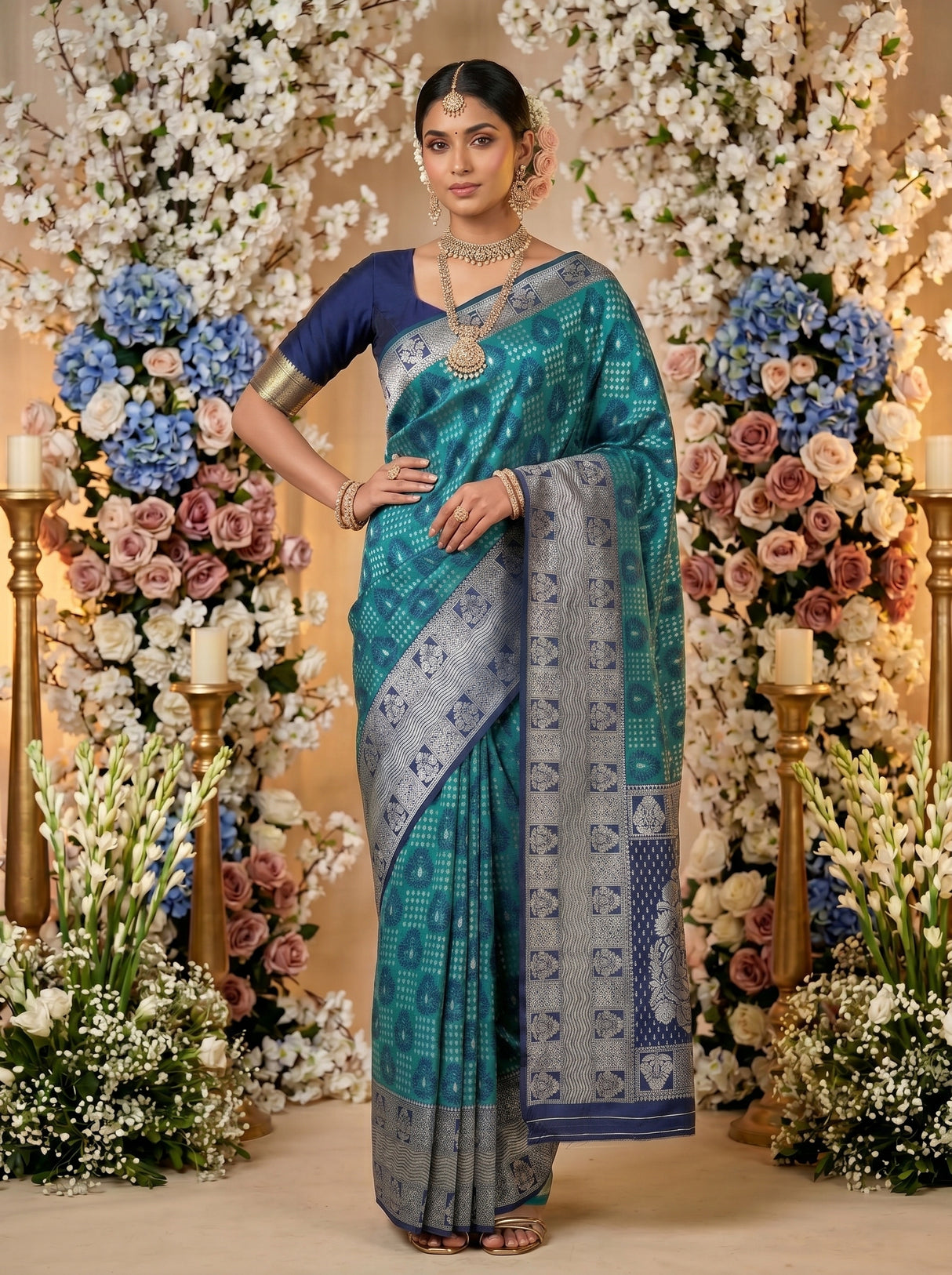 MIMOSA Sapphire Banarasi Art Silk Saree — pose 4 styling detail