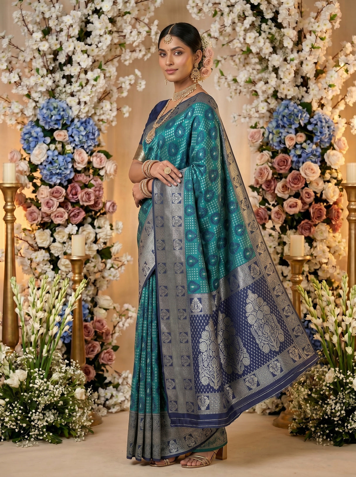 MIMOSA Sapphire Banarasi Art Silk Saree — pose 5 styling detail