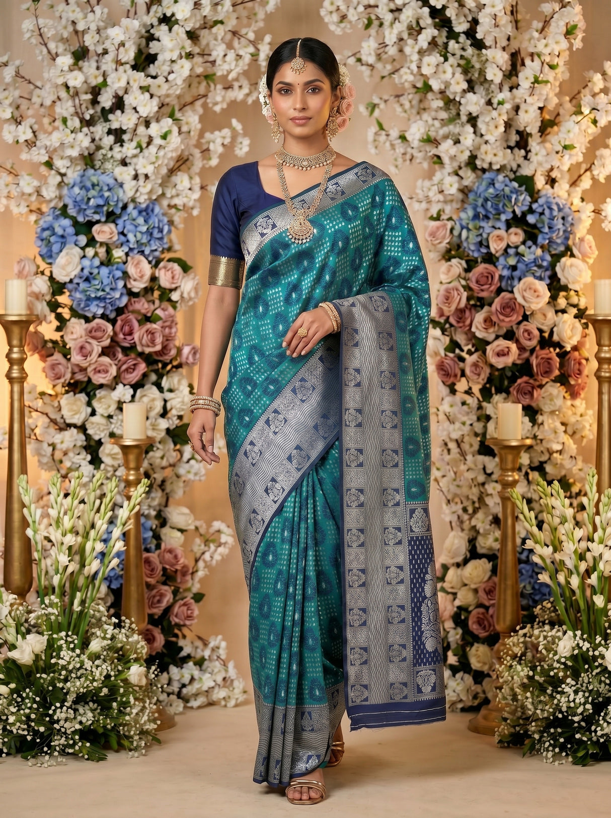 MIMOSA Sapphire Banarasi Art Silk Saree — pose 6 styling detail