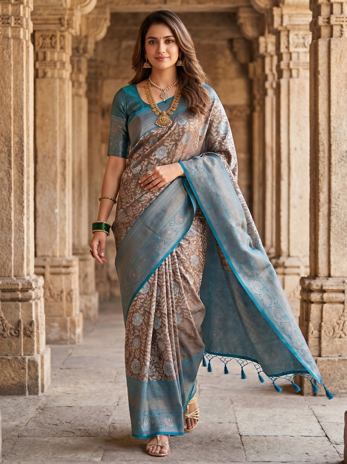 MIMOSA Ananda Kanjivaram Art silk Saree β Mannequin draped view