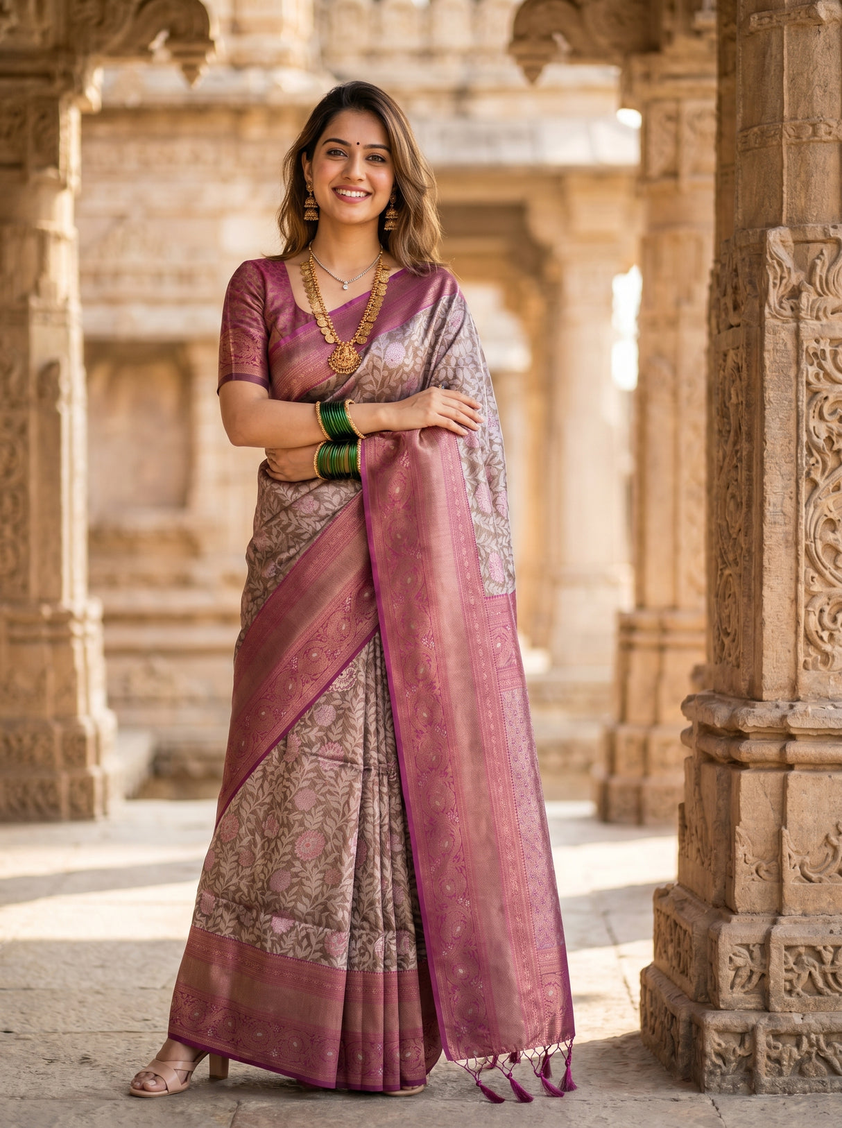 MIMOSA Magenta Kanjivaram Art silk Saree β Pallu and body detail