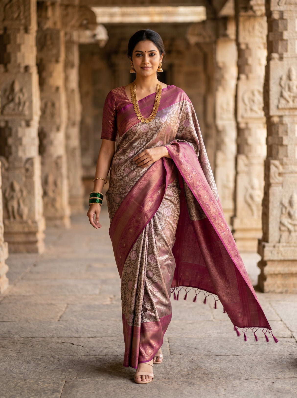 MIMOSA Magenta Kanjivaram Art silk Saree β Model lifestyle view