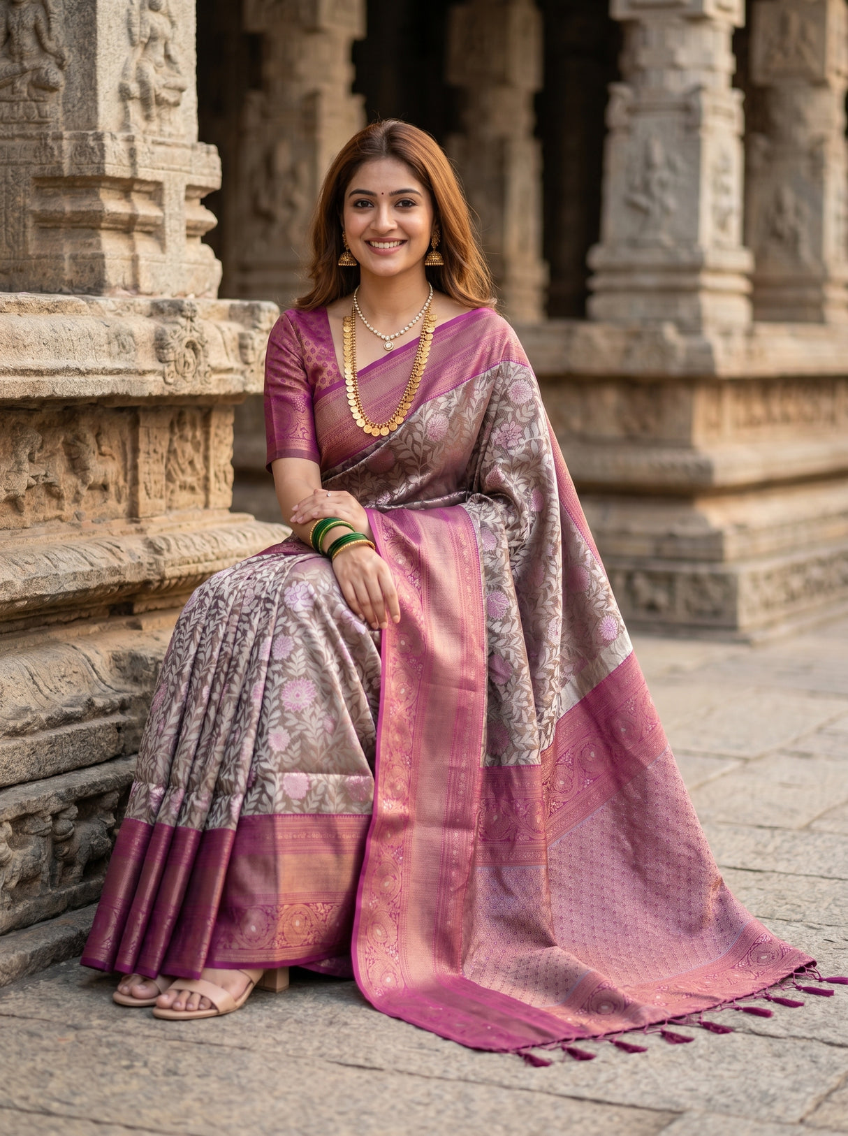 MIMOSA Magenta Kanjivaram Art silk Saree β pose 8 styling detail