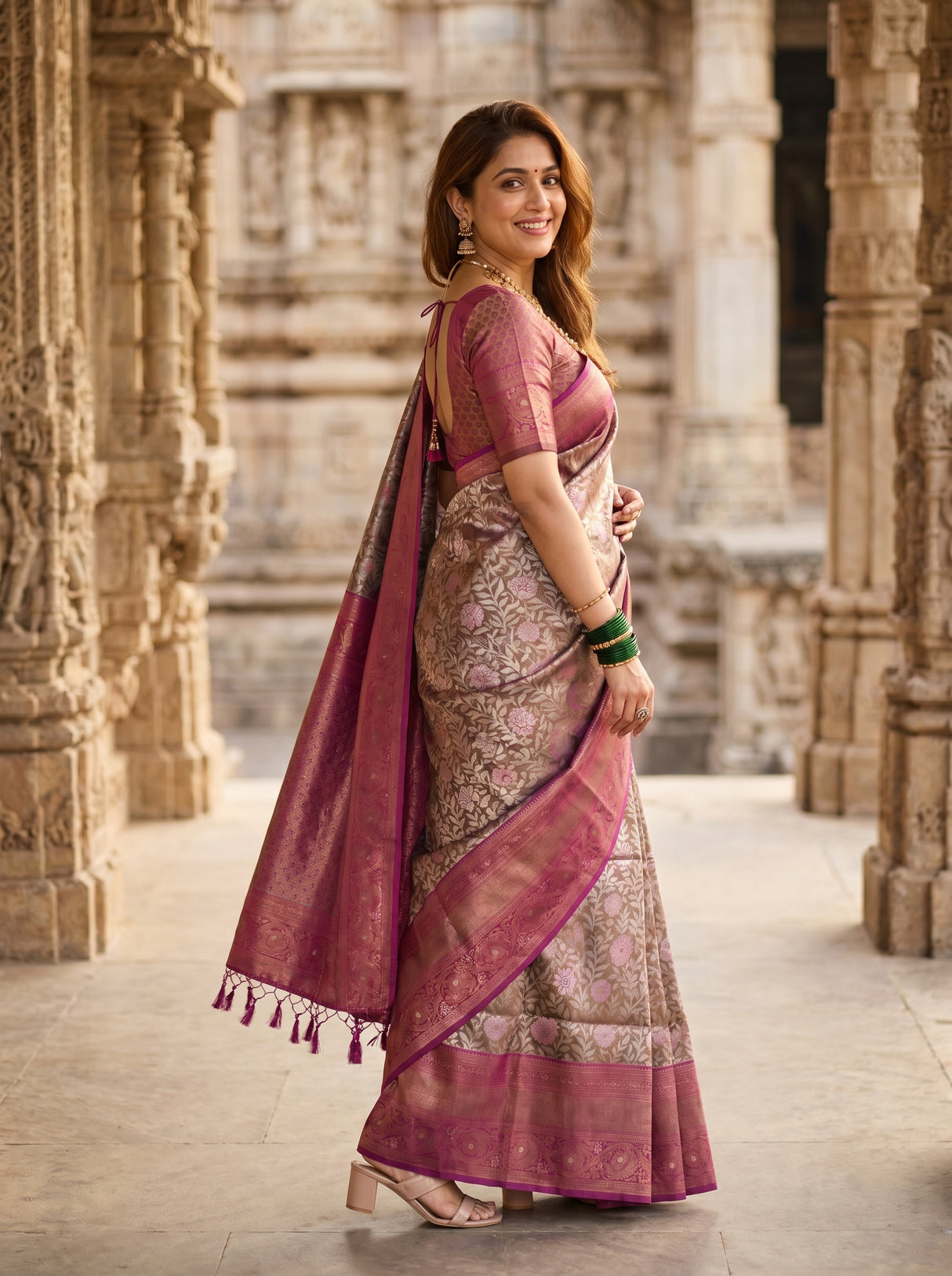 MIMOSA Magenta Kanjivaram Art silk Saree β pose 9 styling detail
