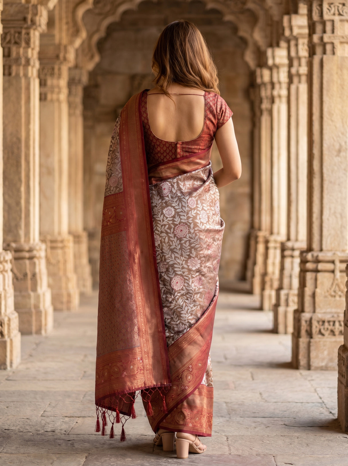 MIMOSA Maroon Kanjivaram Art silk Saree β Blouse fabric detail