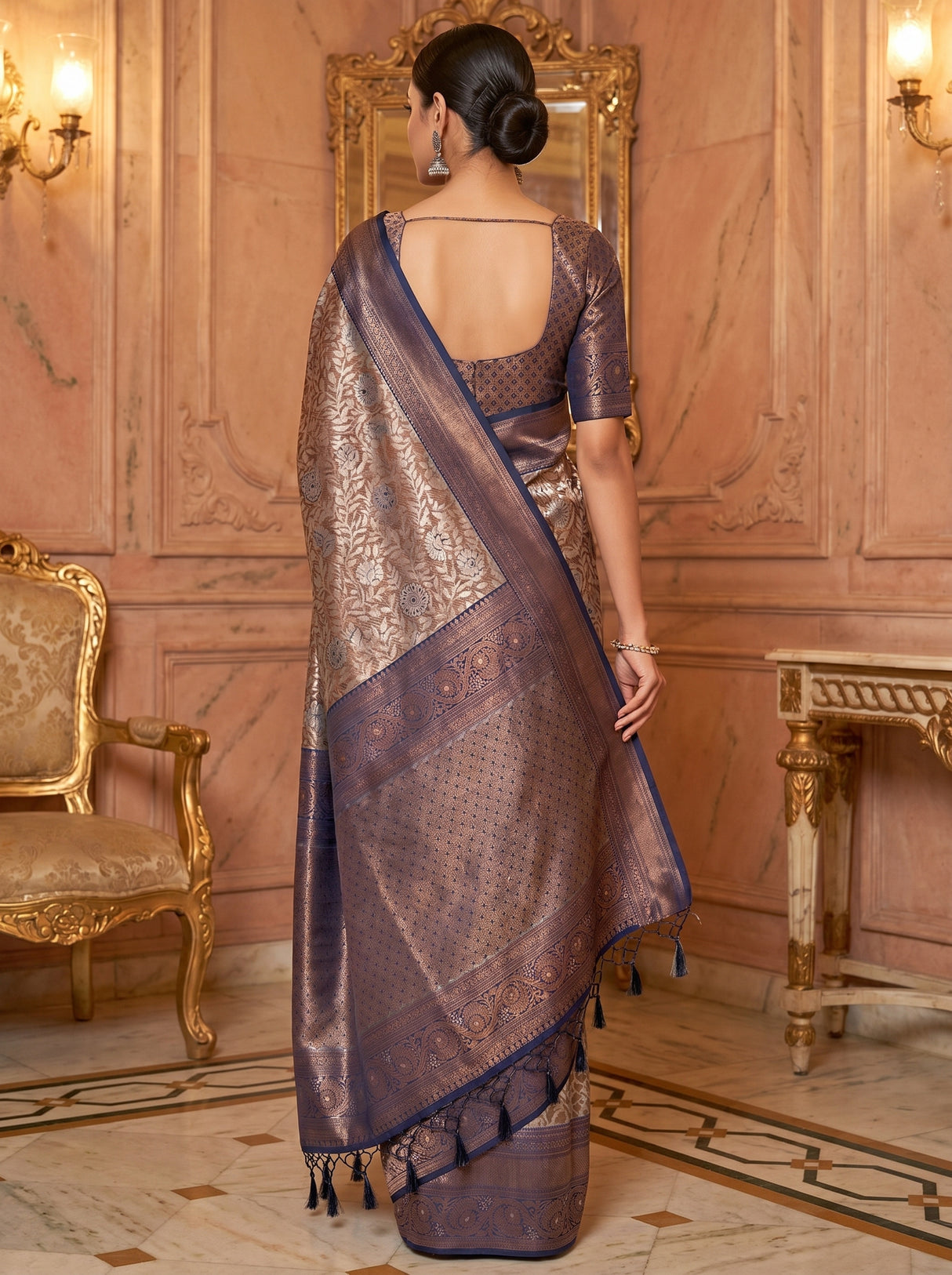 MIMOSA Navy Kanjivaram Art silk Saree β Blouse fabric detail