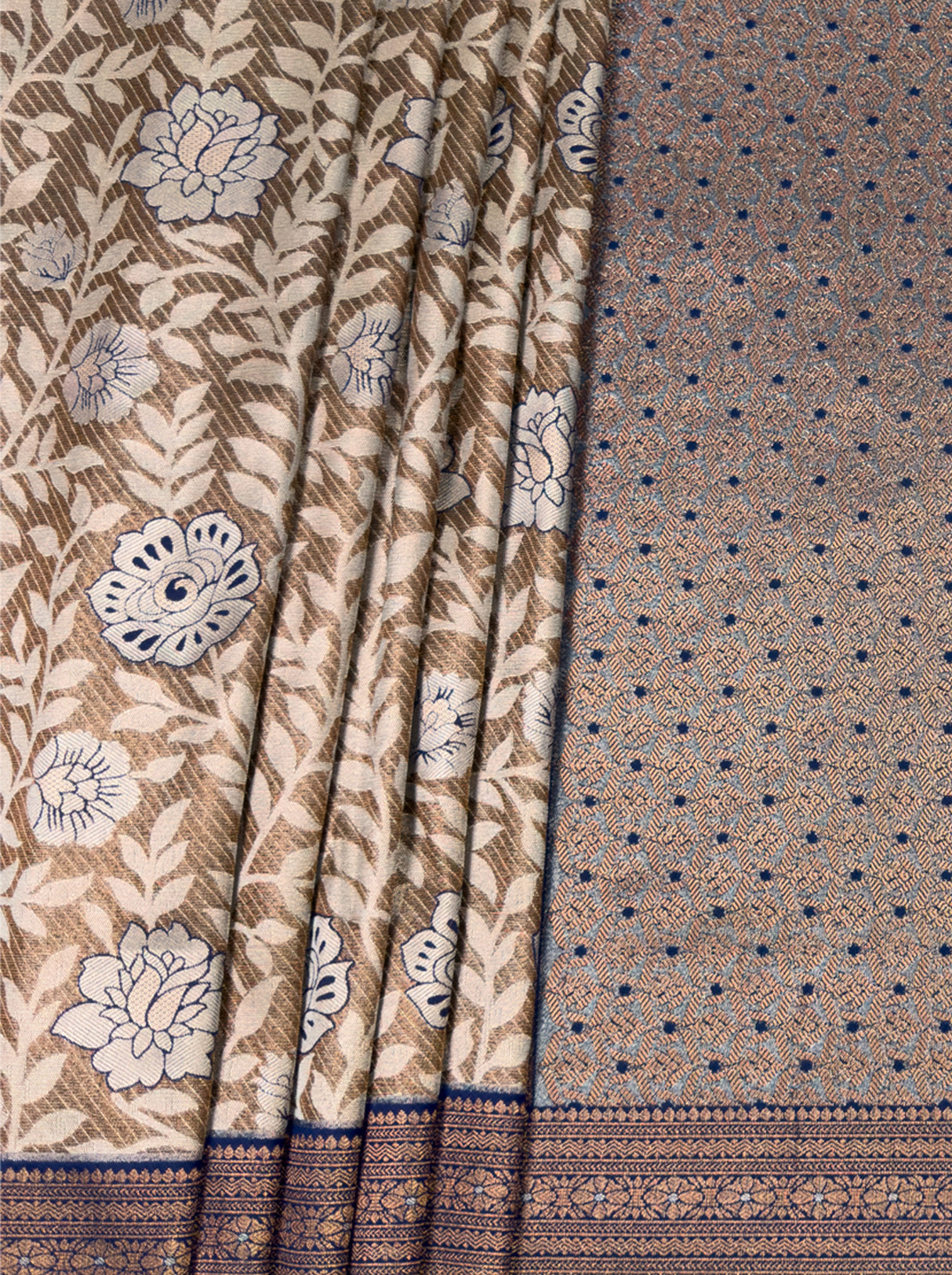MIMOSA Navy Kanjivaram Art silk Saree β fleets shot full lifestyle