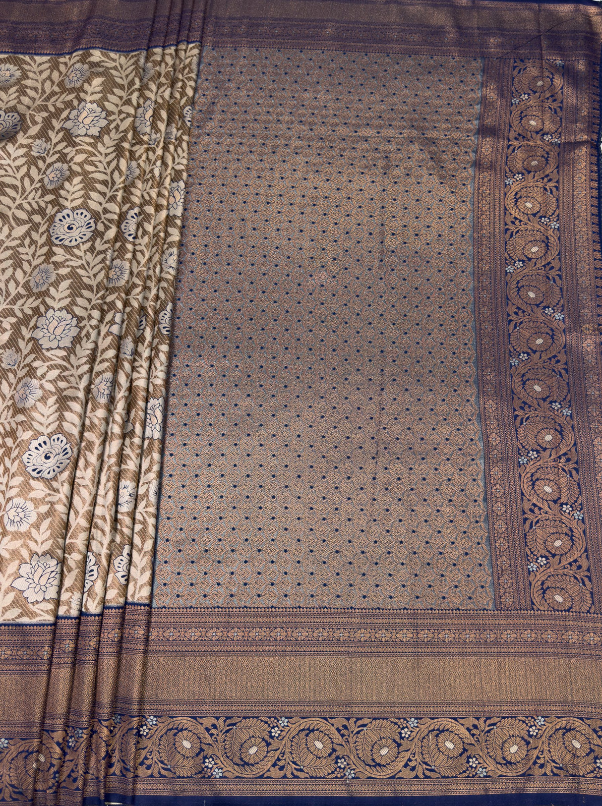 MIMOSA Navy Kanjivaram Art silk Saree β pallu and zari work detail