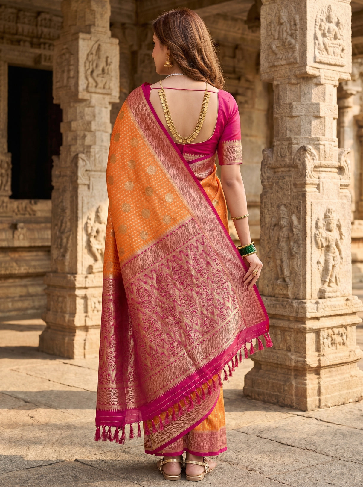 MIMOSA Parrot Royal Blue Mysore Silk crepe Saree β Unstitched Blouse Fabric