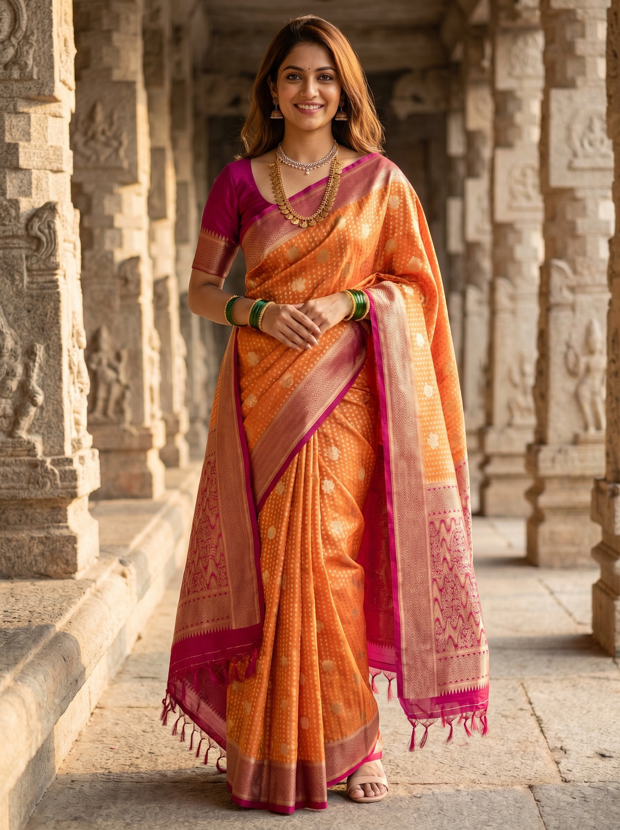 MIMOSA Parrot Royal Blue Mysore Silk crepe Saree β Full View on Model