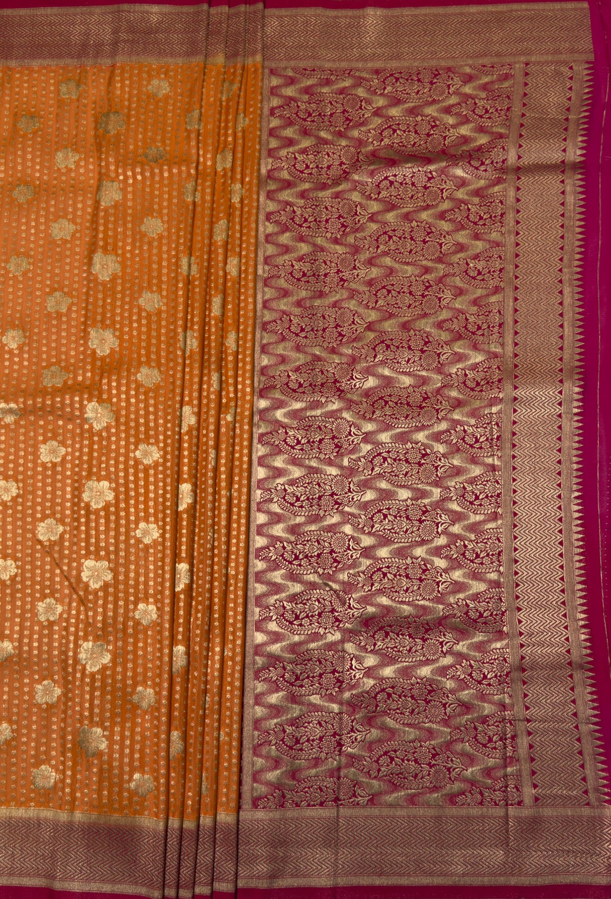 MIMOSA Parrot Royal Blue Mysore Silk crepe Saree β pallu and zari work detail