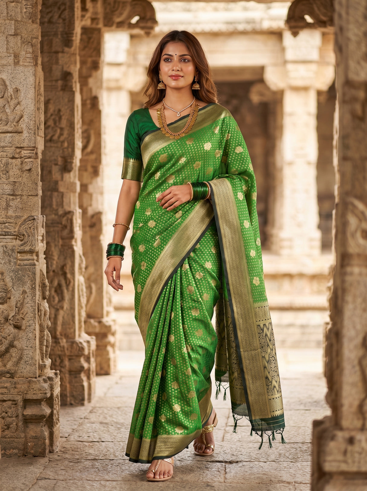 MIMOSA Parrot Royal Blue Mysore Silk crepe Saree β Full View on Model