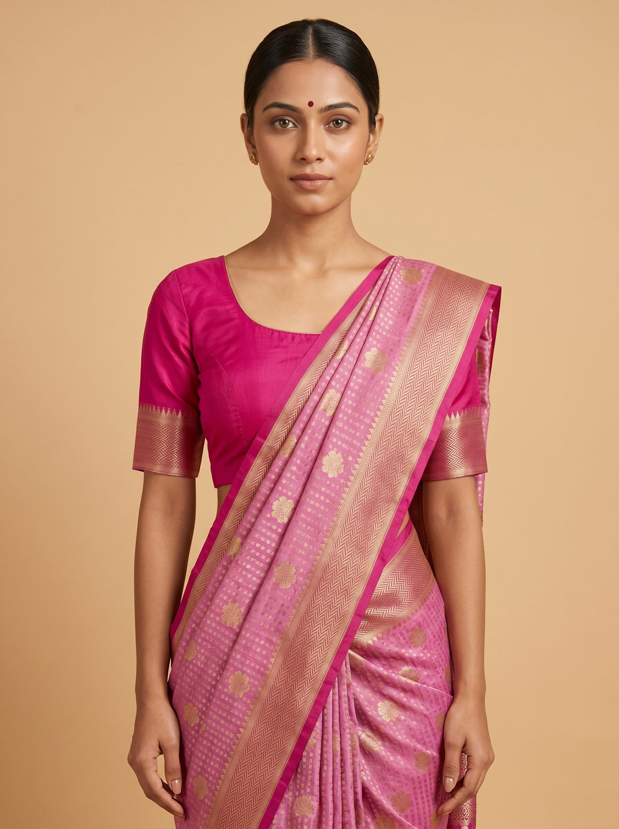 MIMOSA Parrot Royal Blue Mysore Silk crepe Saree β Full View on Model