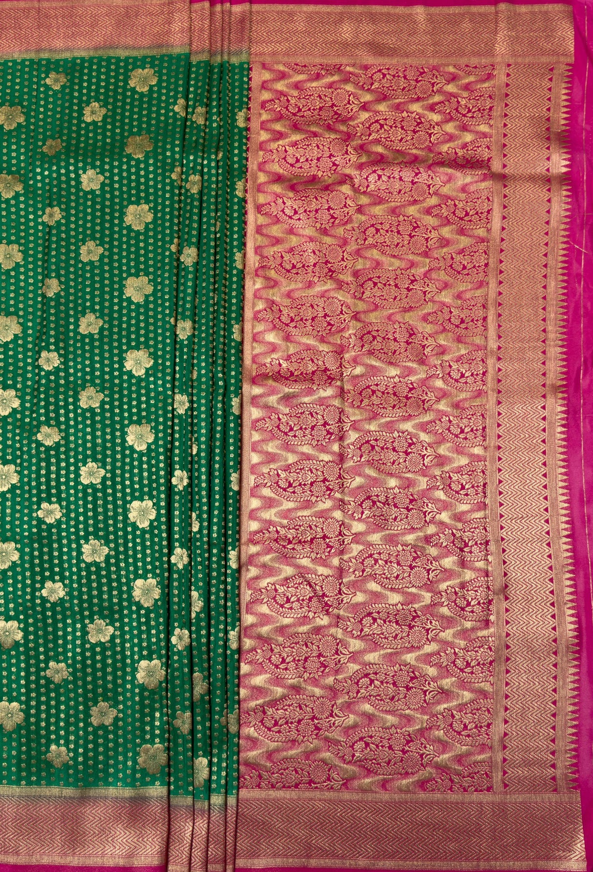 MIMOSA Parrot Royal Blue Mysore Silk crepe Saree β pallu and zari work detail