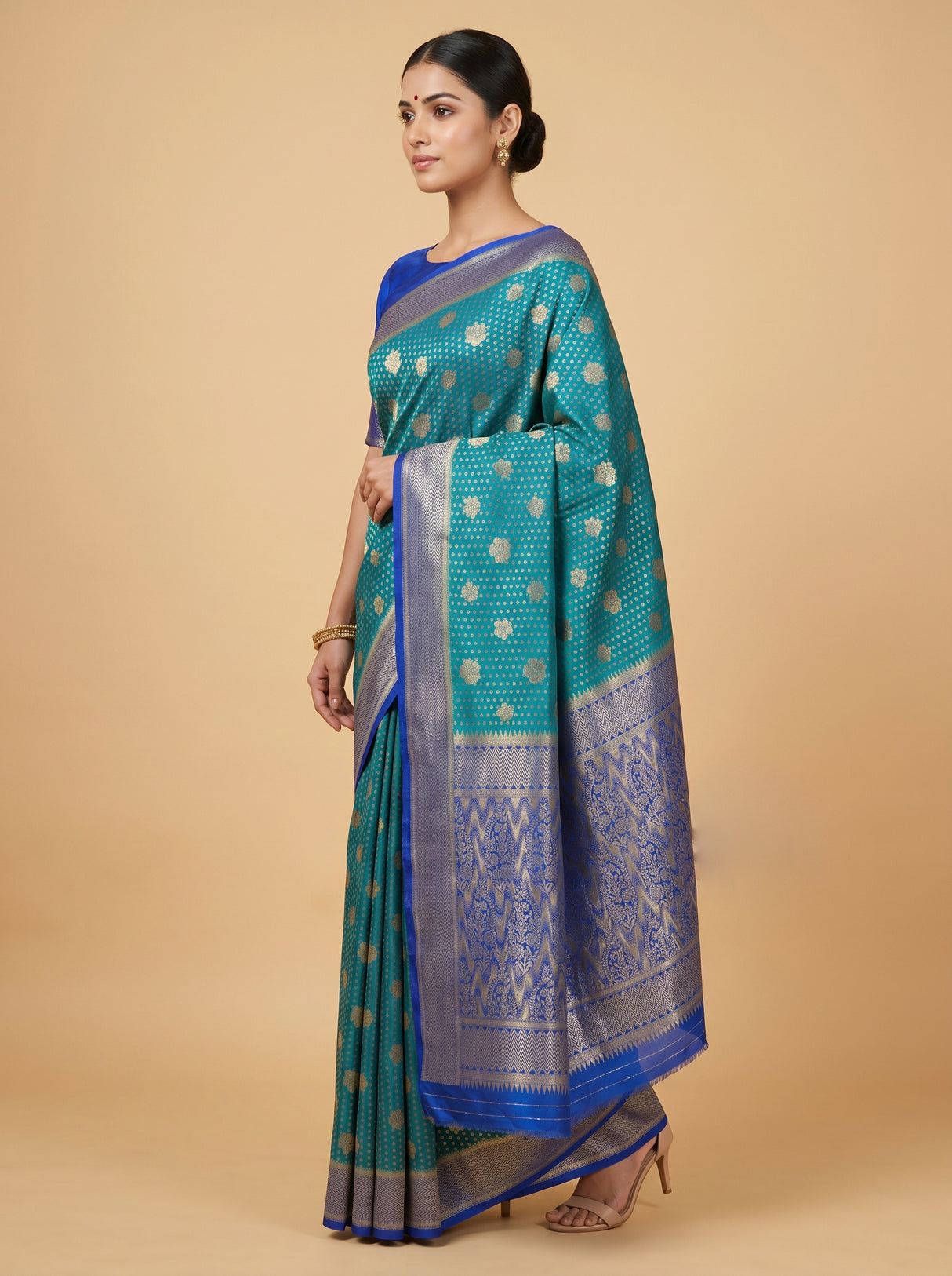 MIMOSA Parrot Royal Blue Mysore Silk crepe Saree β Pallu and Body Detail