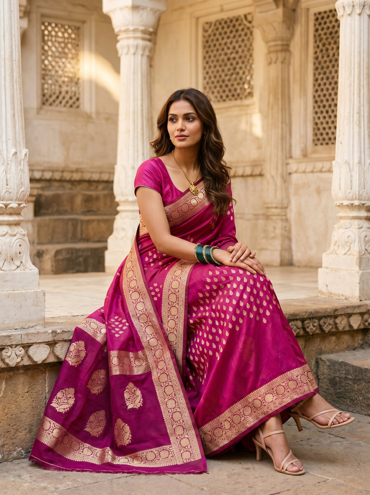 MIMOSA Magenta Mysore Silk crepe Saree β pose 8 styling detail