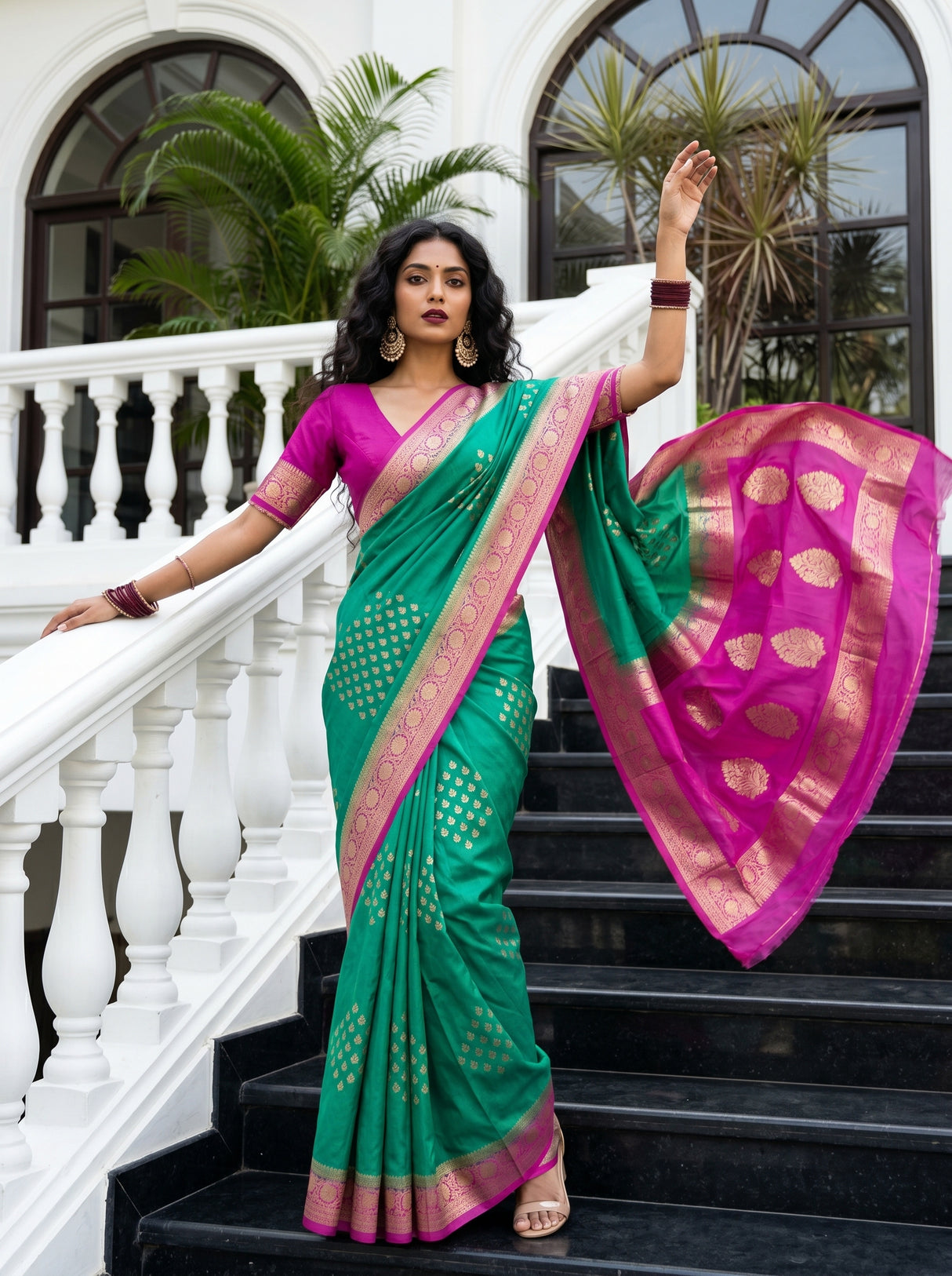 MIMOSA Rama Mysore Silk crepe Saree β pose 4 styling detail