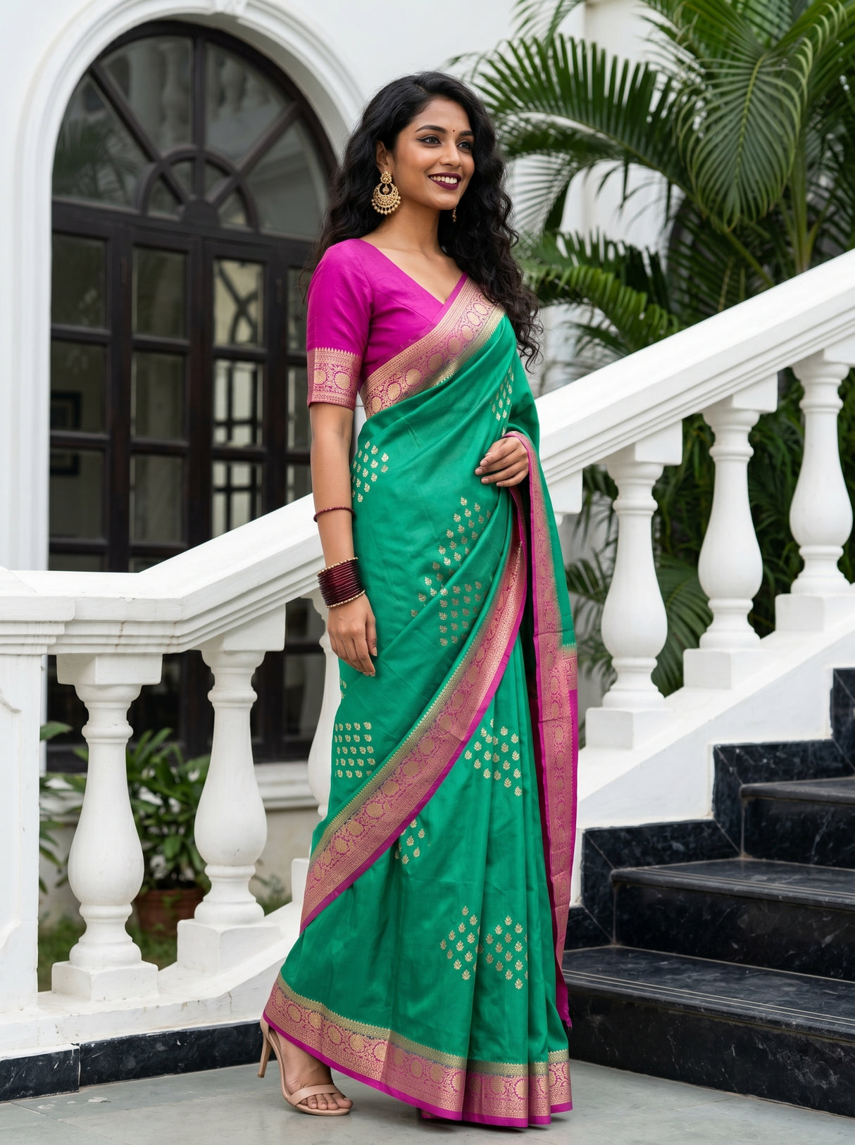 MIMOSA Rama Mysore Silk crepe Saree β pose 8 styling detail