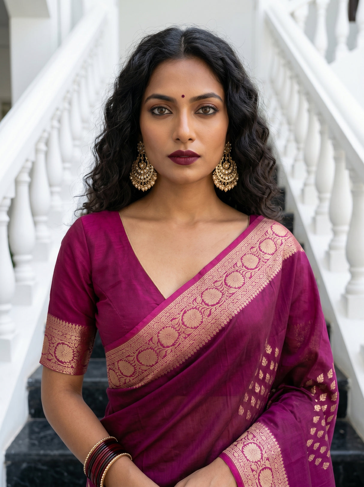 MIMOSA Wine Mysore Silk crepe Saree β pose 10 styling detail
