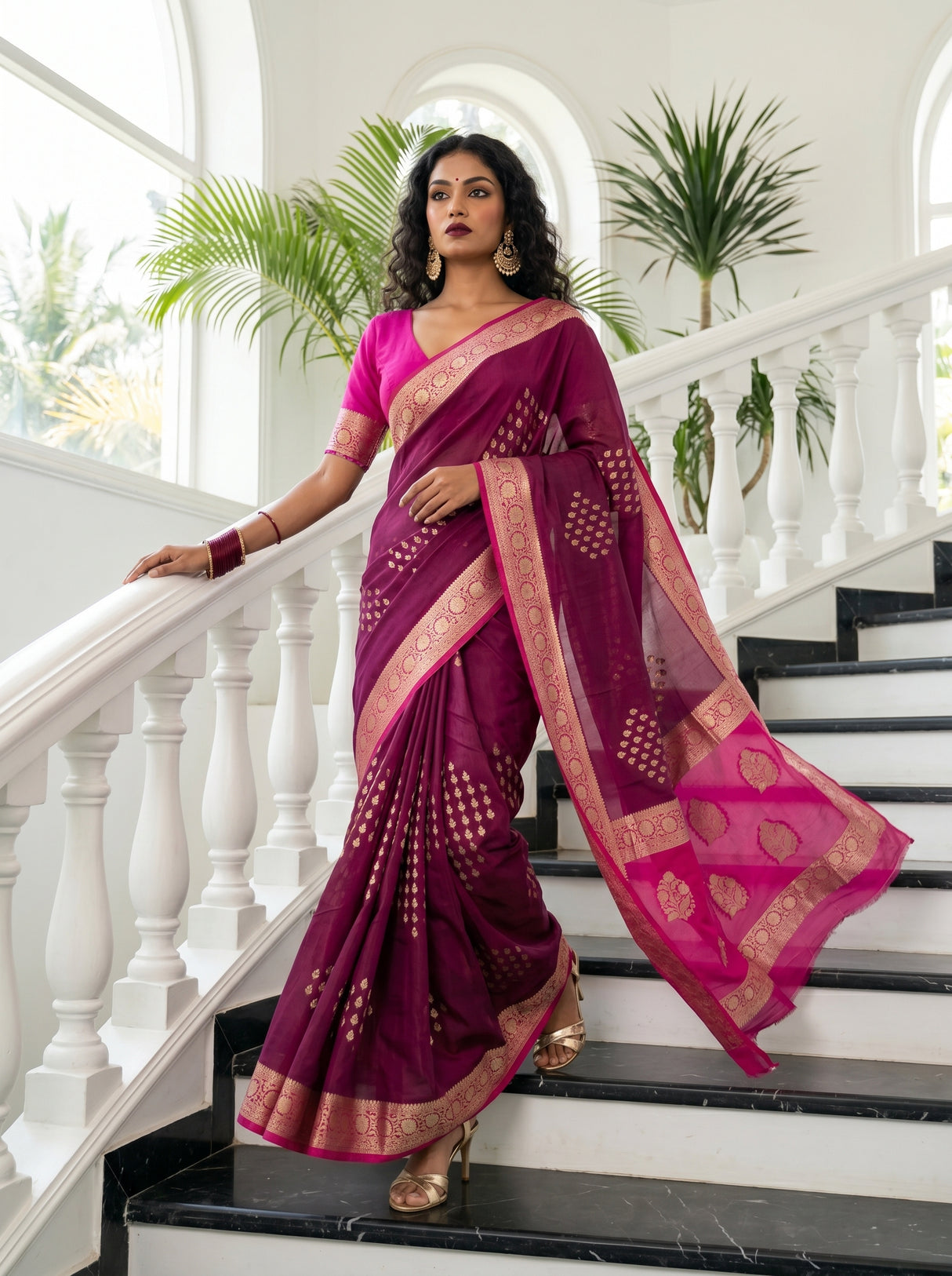 MIMOSA Wine Mysore Silk crepe Saree β pose 9 styling detail