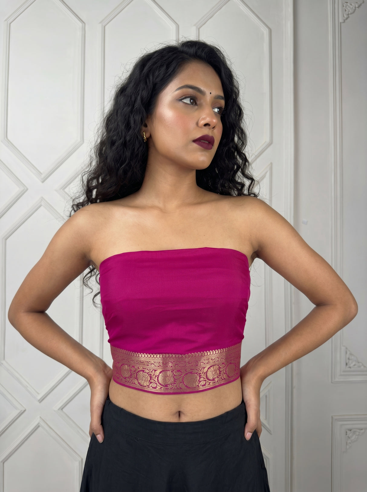 MIMOSA Wine Mysore Silk crepe Saree β blouse close-up