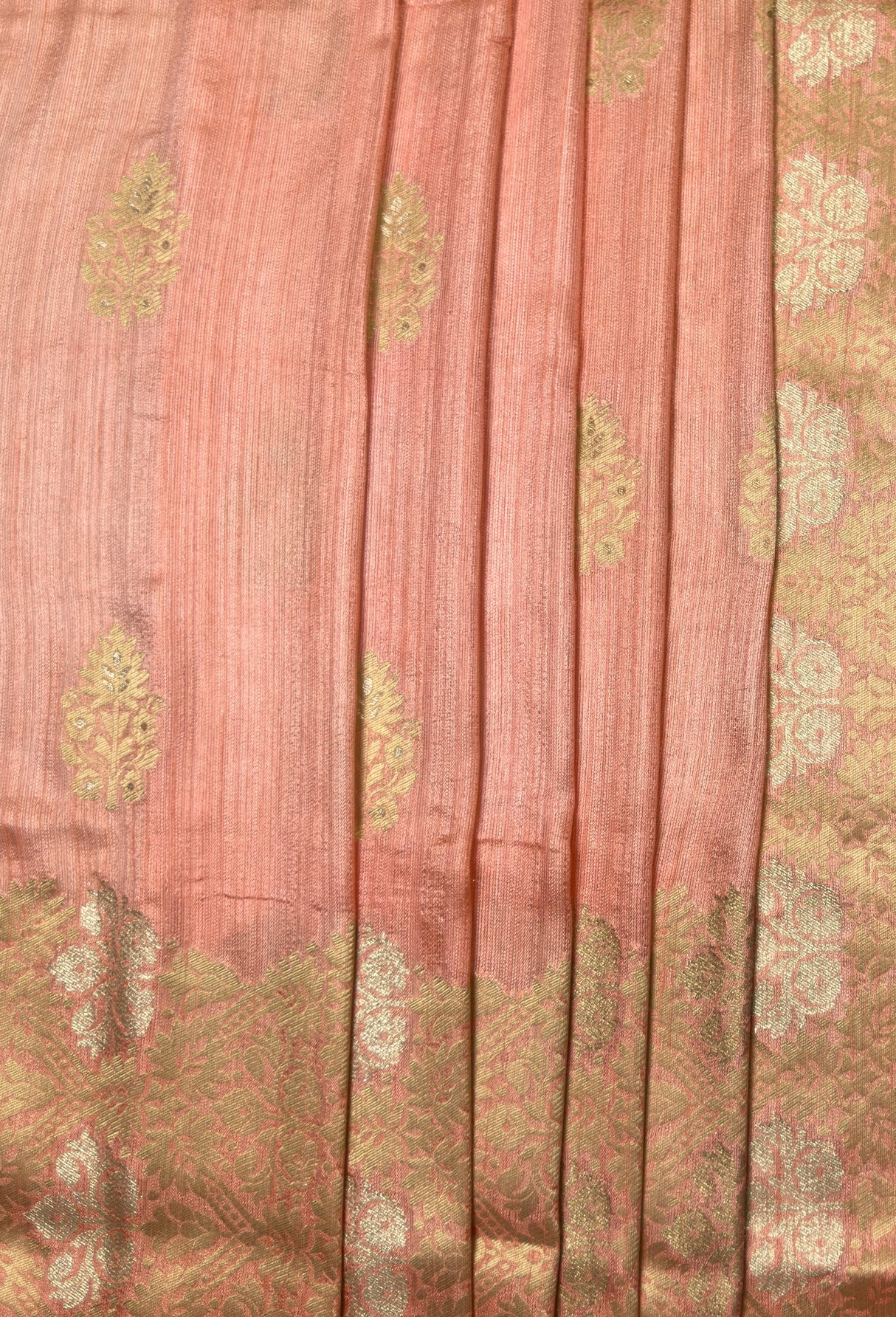 MIMOSA Peach Banarasi Linen Saree β fleets shot full lifestyle