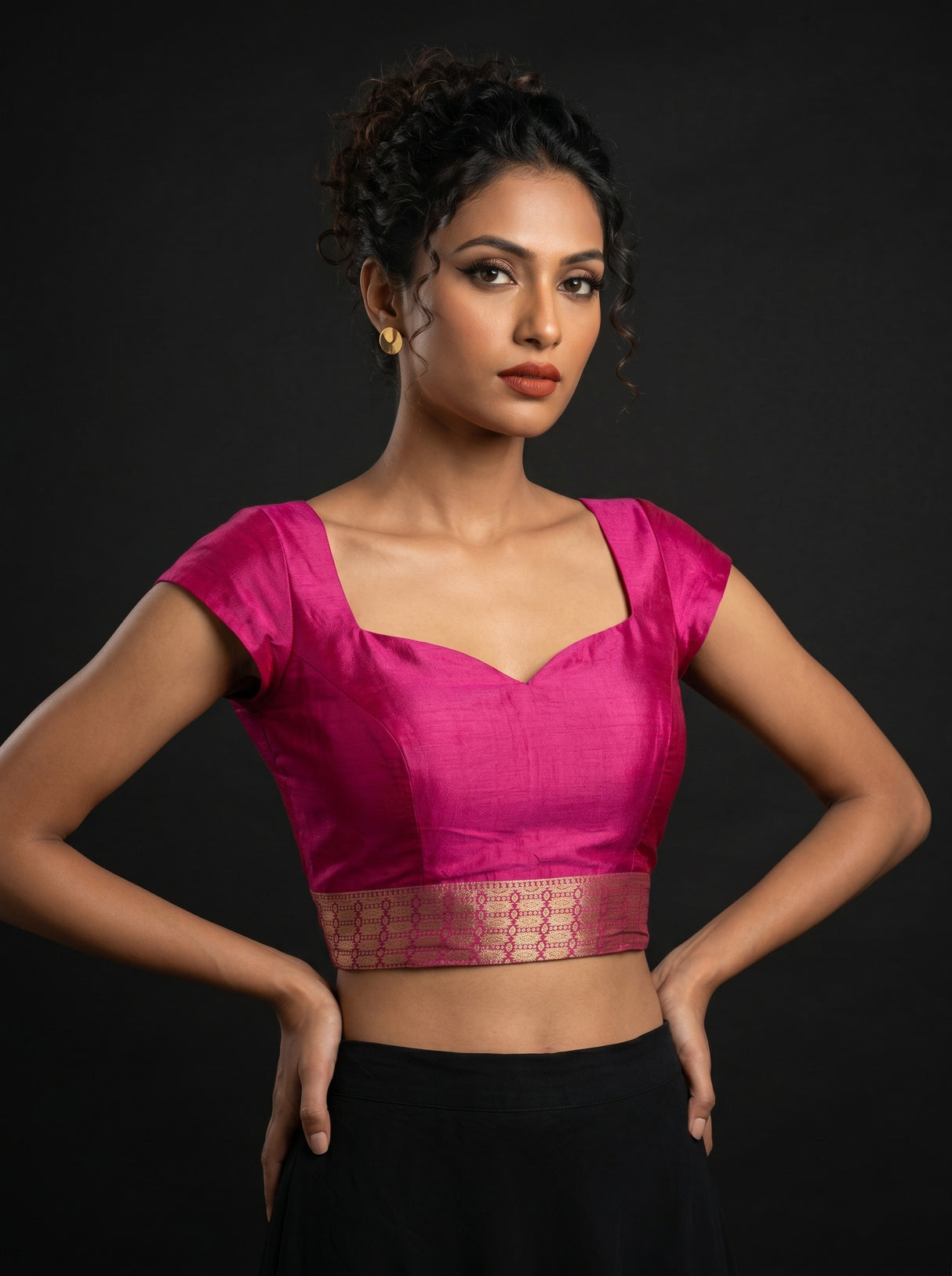 MIMOSA Pink Banarasi Linen Saree β blouse close-up