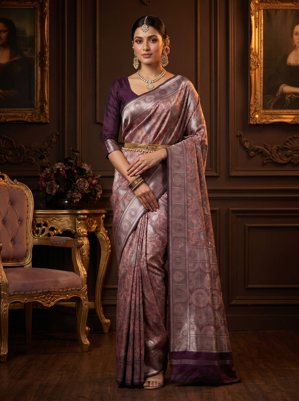MIMOSA Pink Kanjivaram Art silk Saree β Draped View