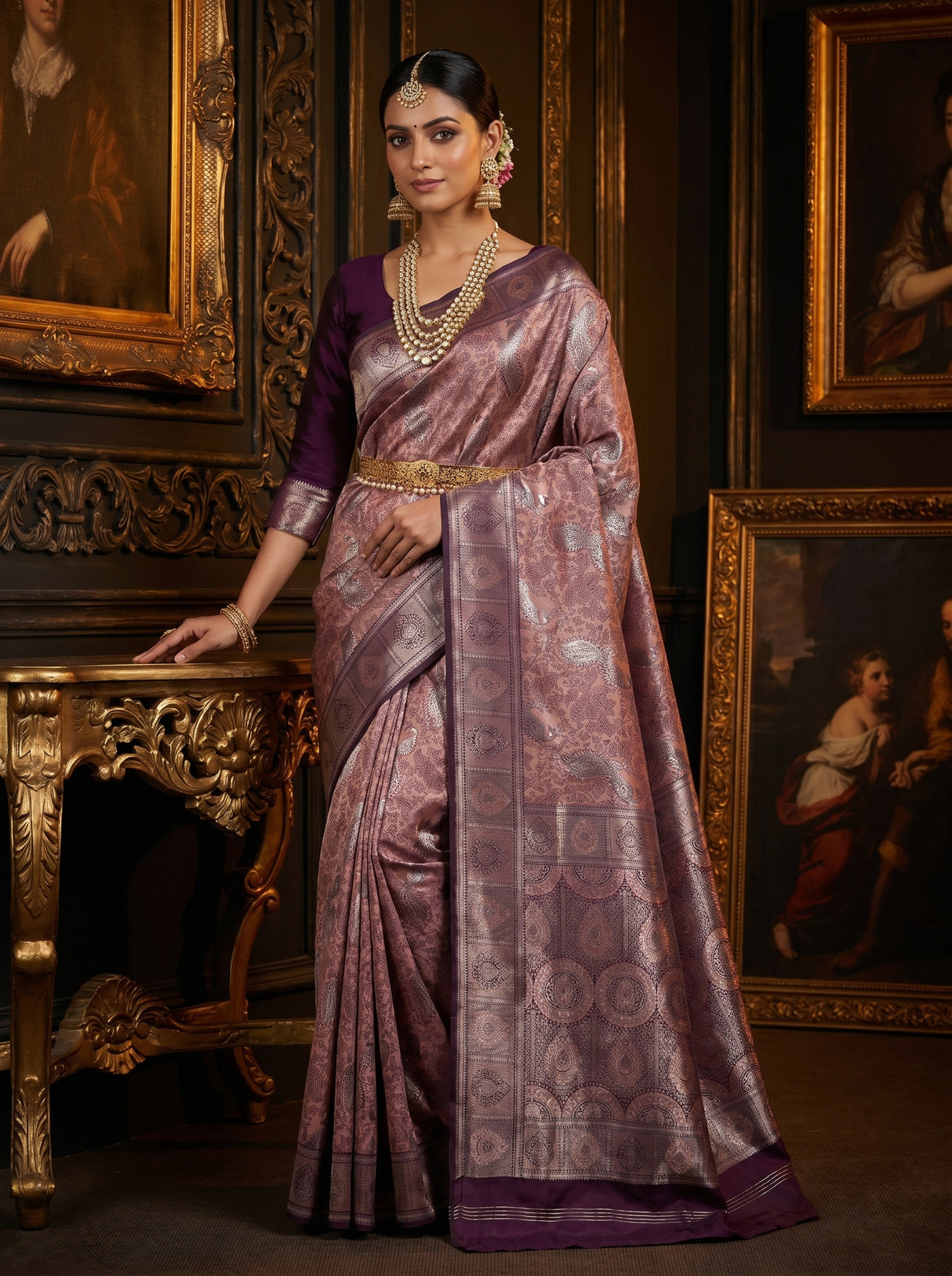 MIMOSA Pink Kanjivaram Art silk Saree β Pallu and Body