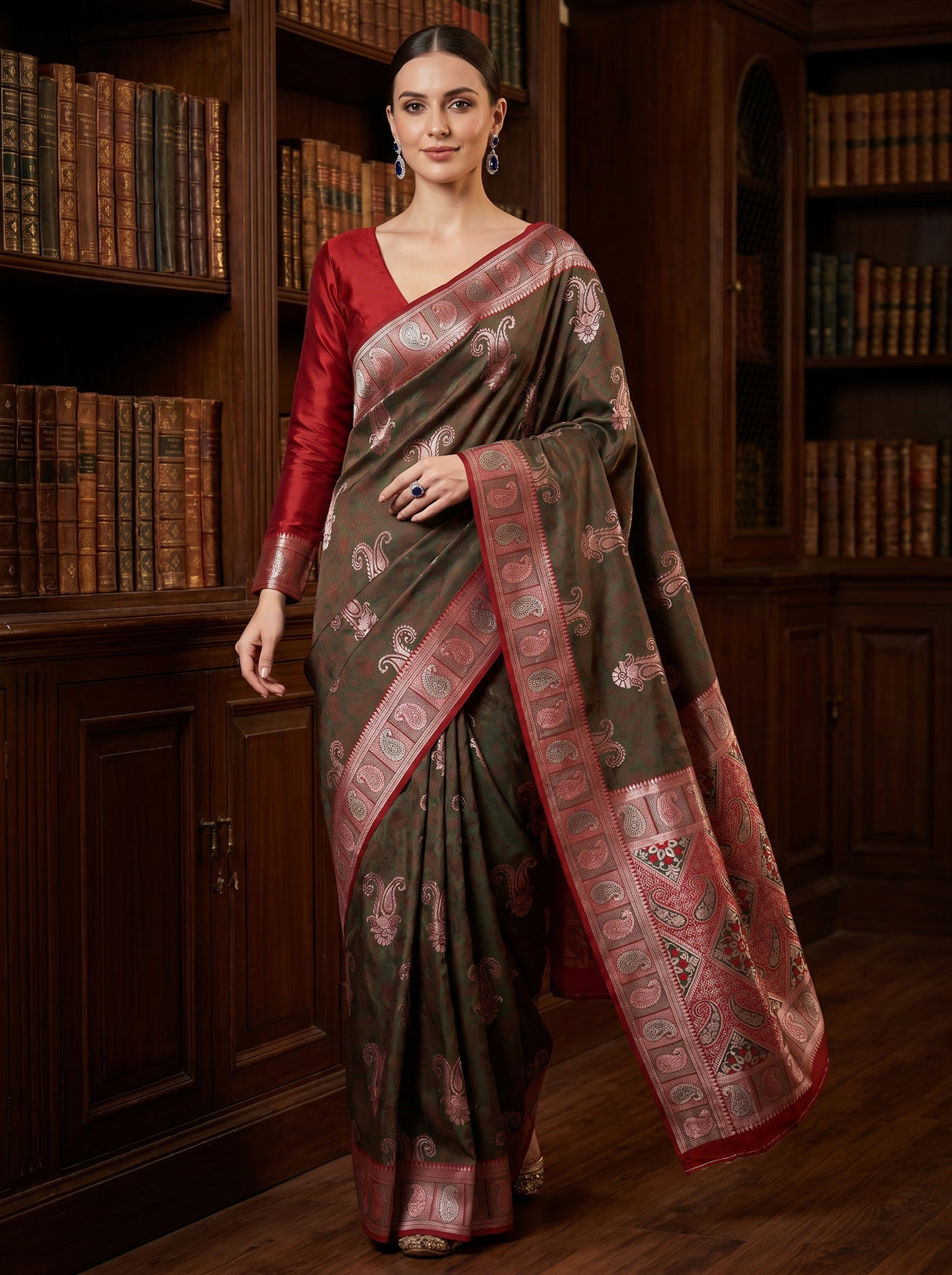 MIMOSA Beige Kanjivaram Art silk Saree β pose 6 styling detail
