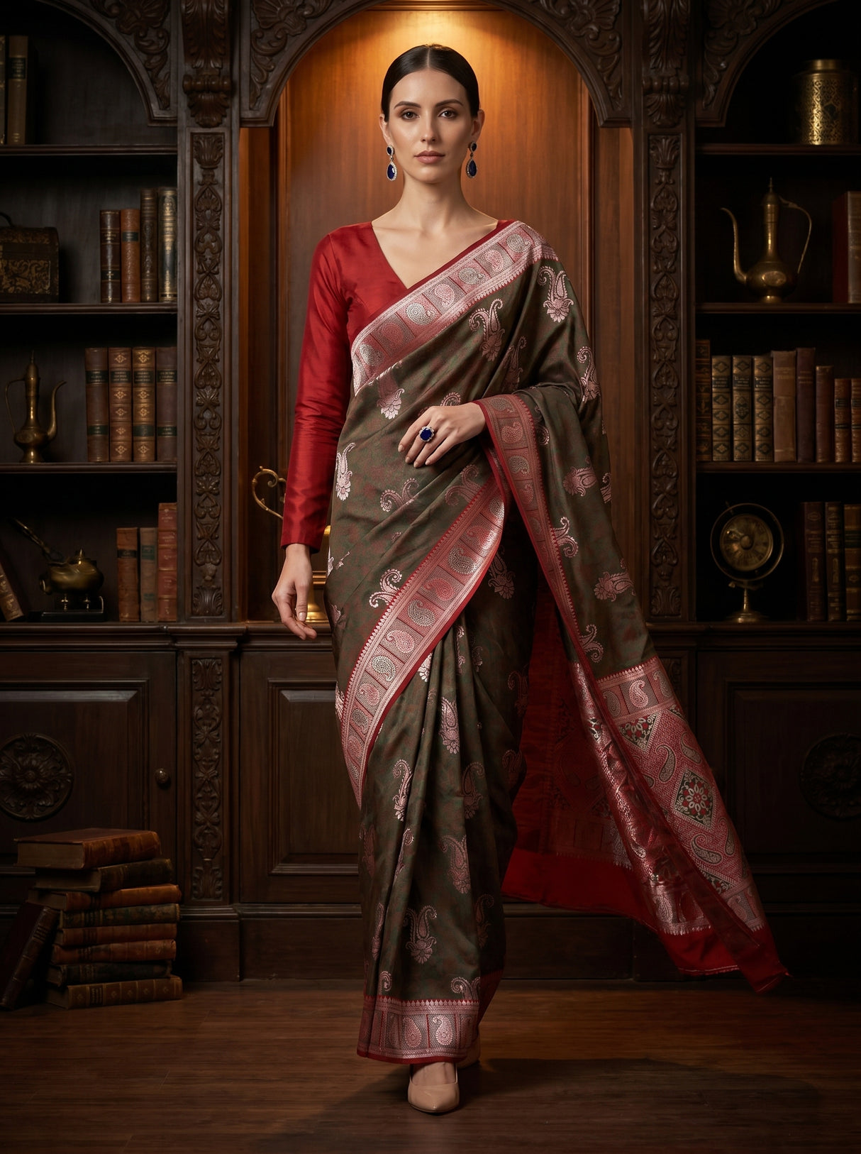 MIMOSA Beige Kanjivaram Art silk Saree β pose 7 styling detail