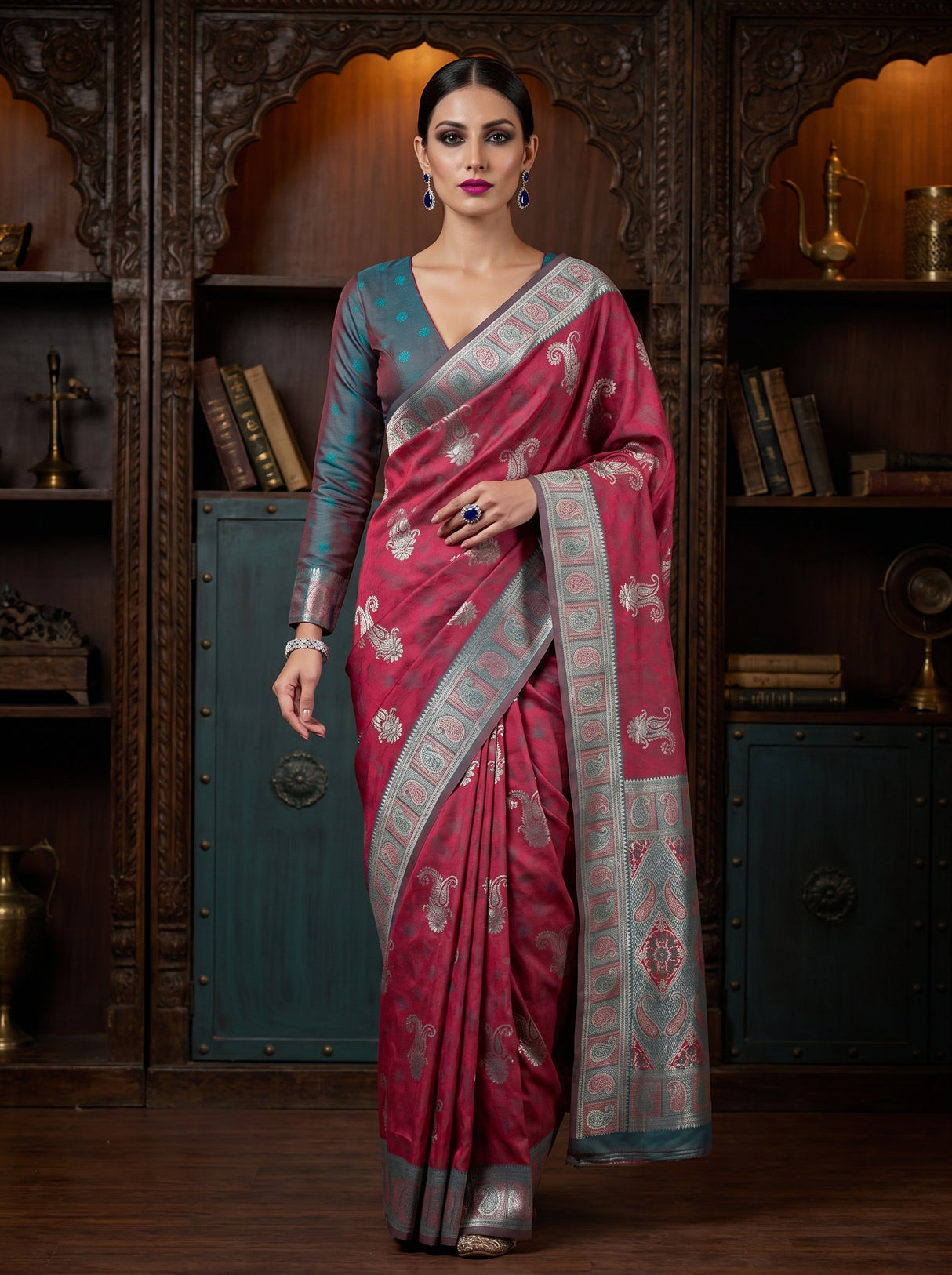 MIMOSA Gajari Kanjivaram Art silk Saree β pose 6 styling detail