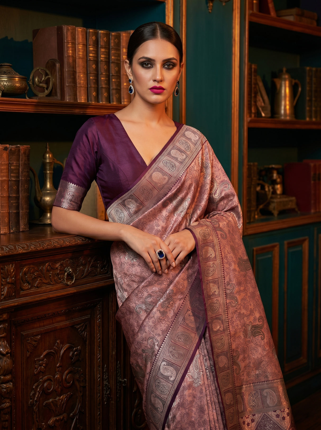 MIMOSA Pink Kanjivaram Art silk Saree β pose 8 styling detail