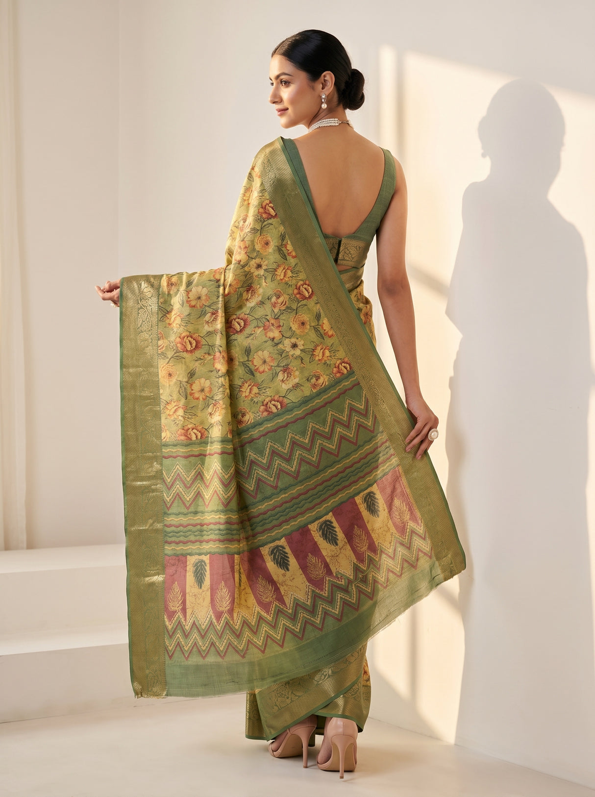 MIMOSA Pista Kalamkari Saree — pose 7 styling detail