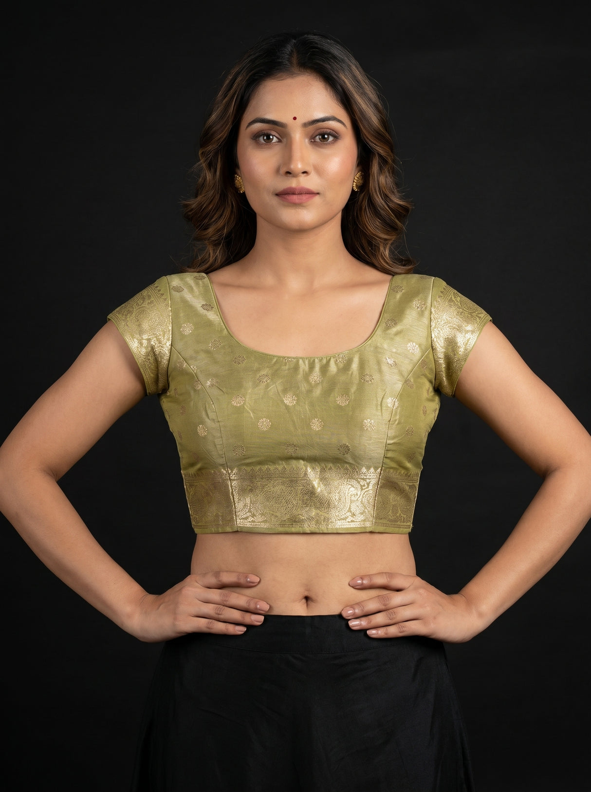MIMOSA Olive Banarasi Art Silk Saree β blouse close-up