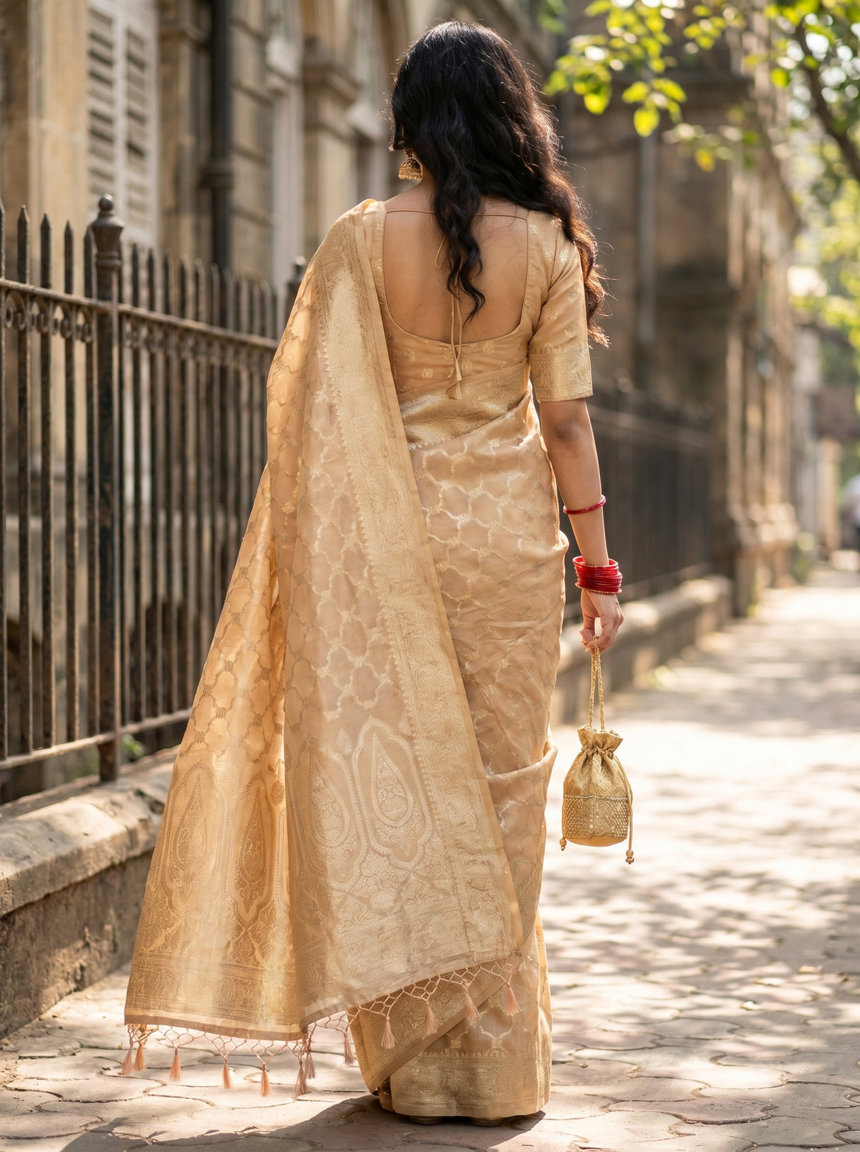 MIMOSA Peach Banarasi Art Silk Saree β Unstitched Blouse Fabric