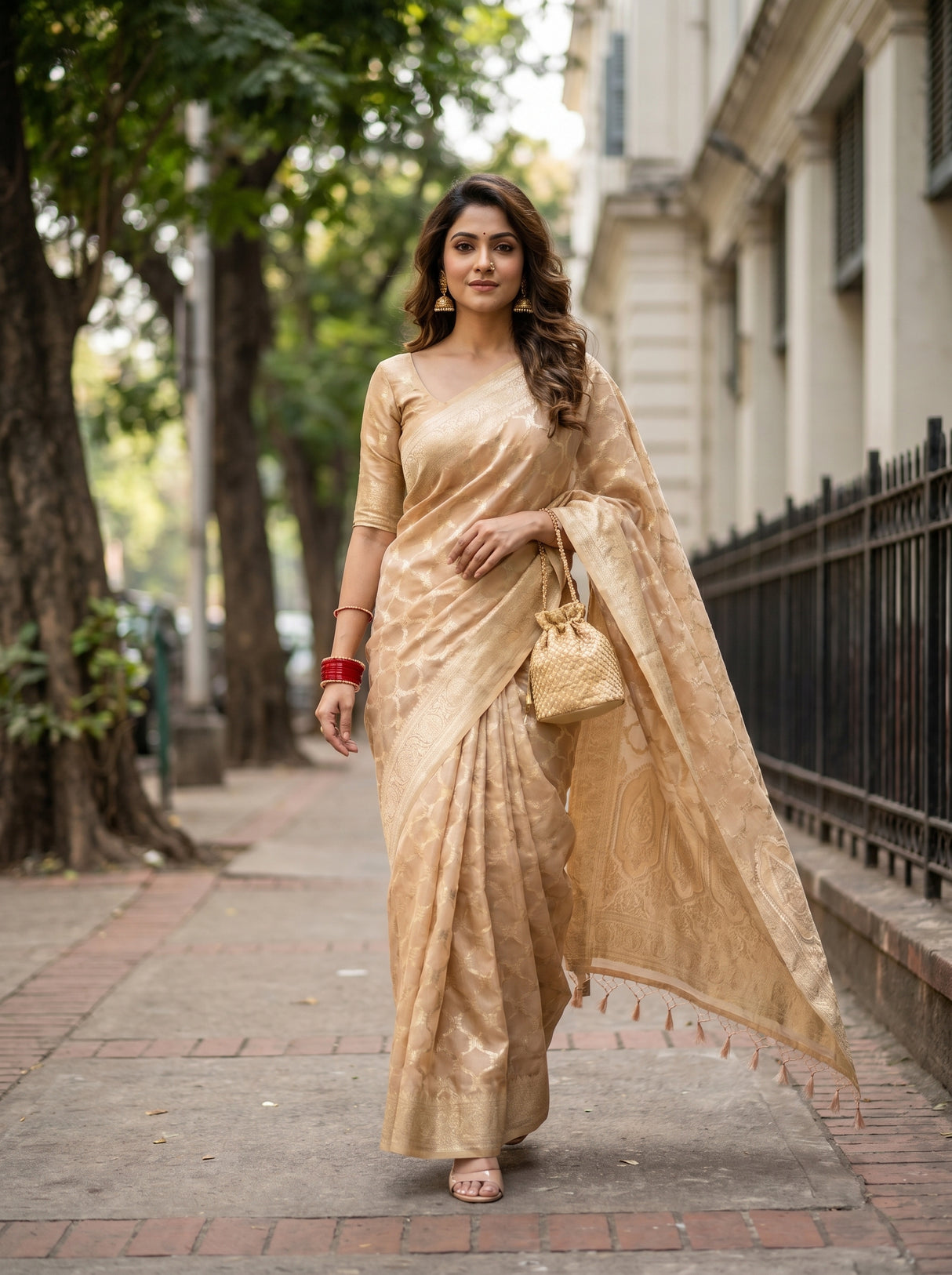 MIMOSA Peach Banarasi Art Silk Saree β pose 6 styling detail
