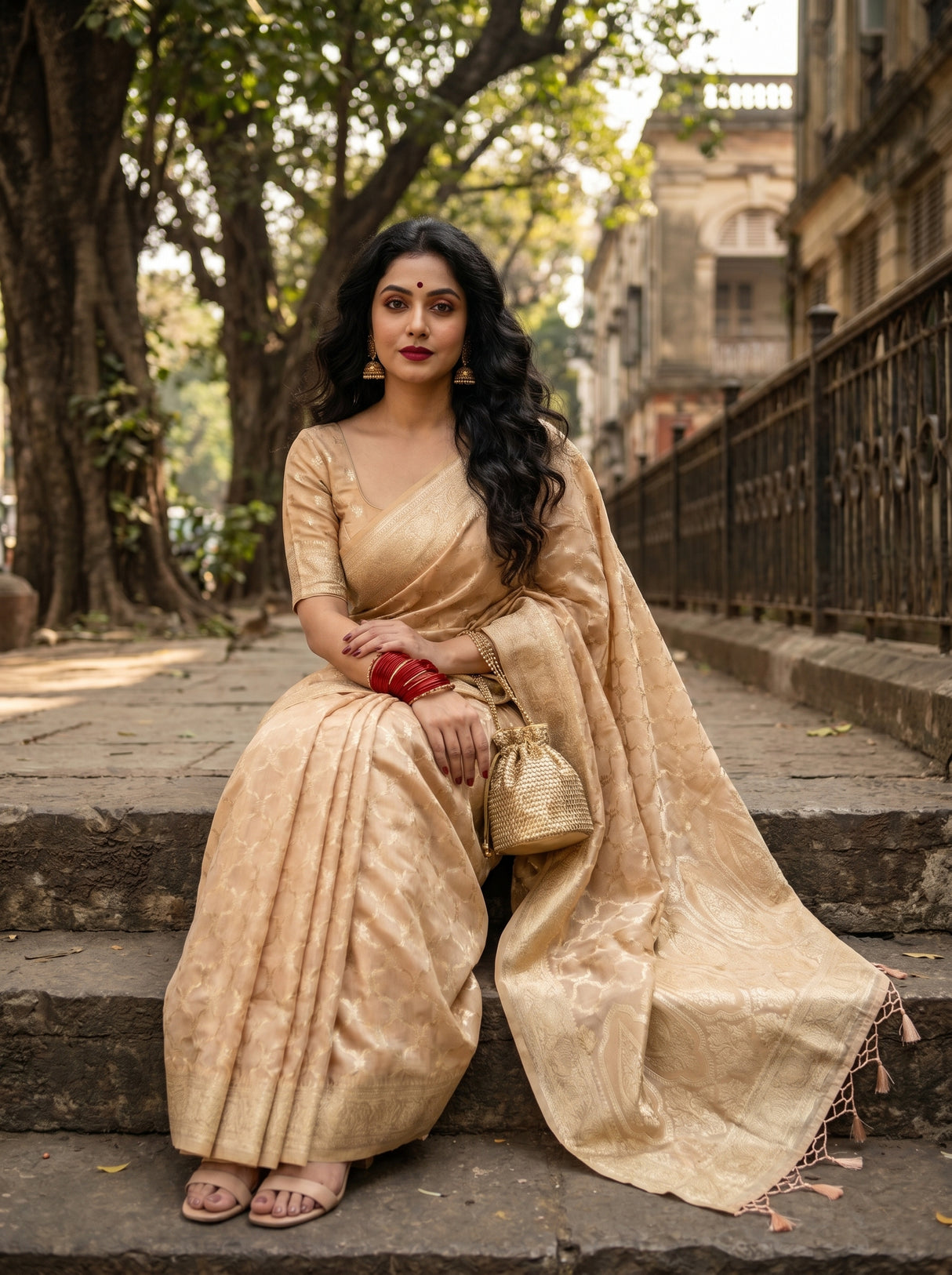 MIMOSA Peach Banarasi Art Silk Saree β pose 8 styling detail