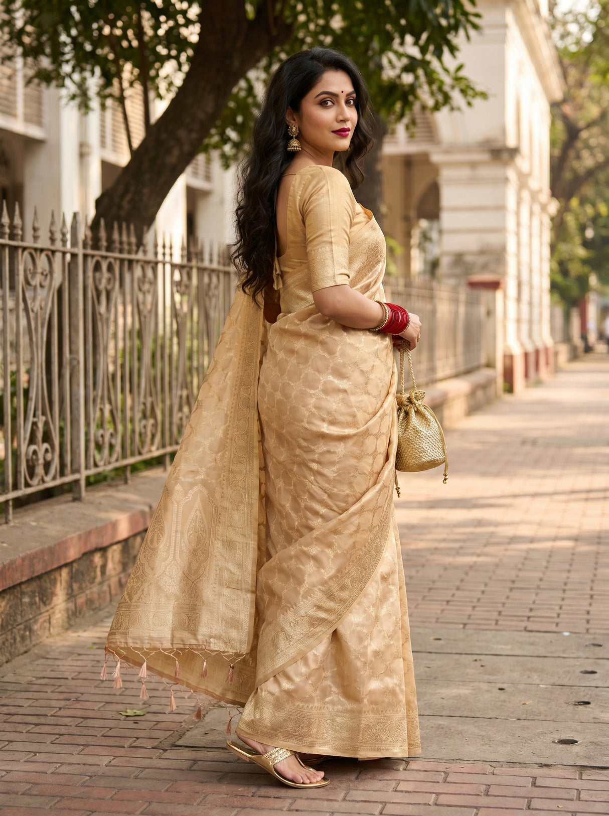 MIMOSA Peach Banarasi Art Silk Saree β pose 9 styling detail