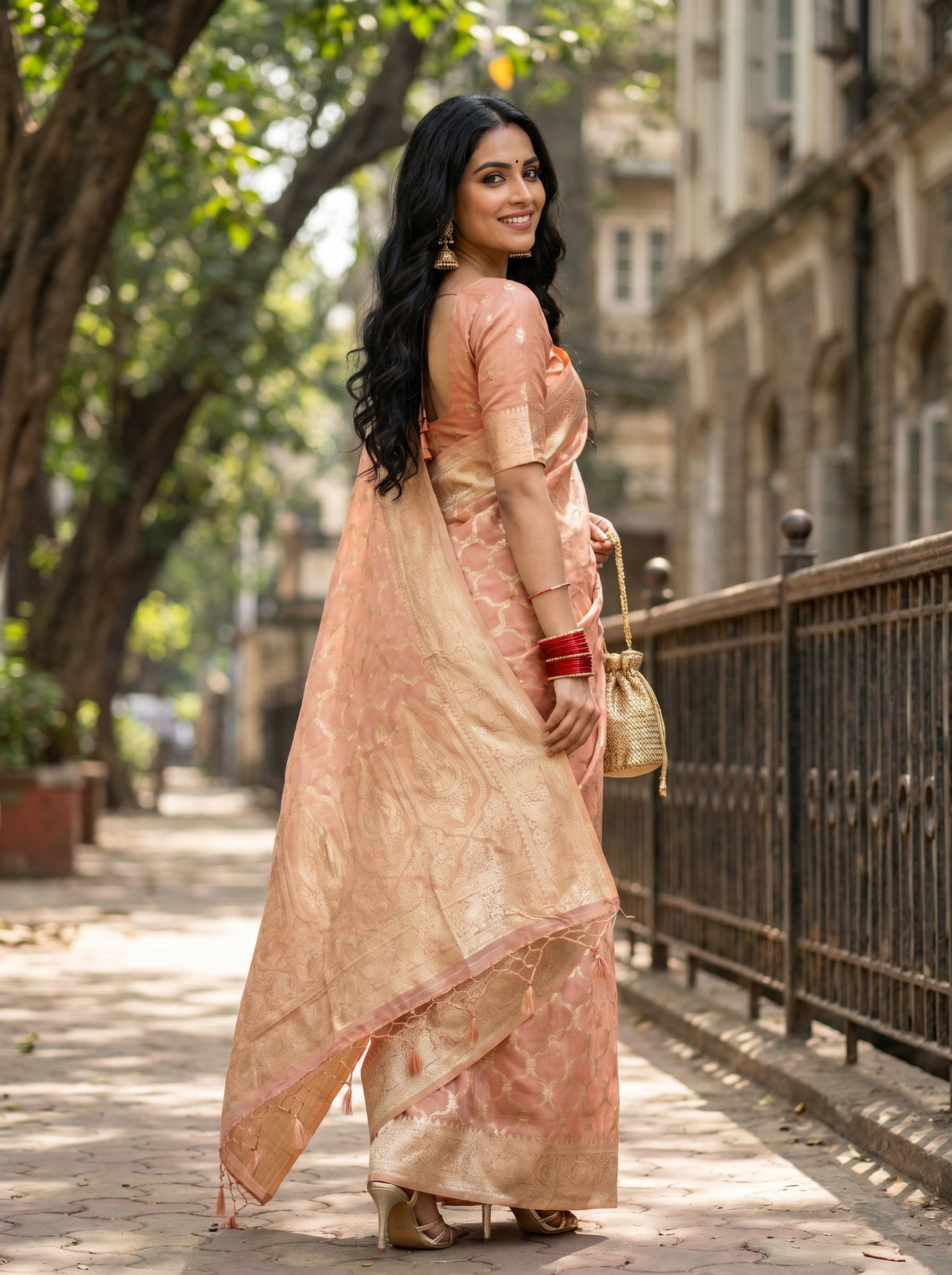 MIMOSA Pink Banarasi Art Silk Saree β pose 9 styling detail