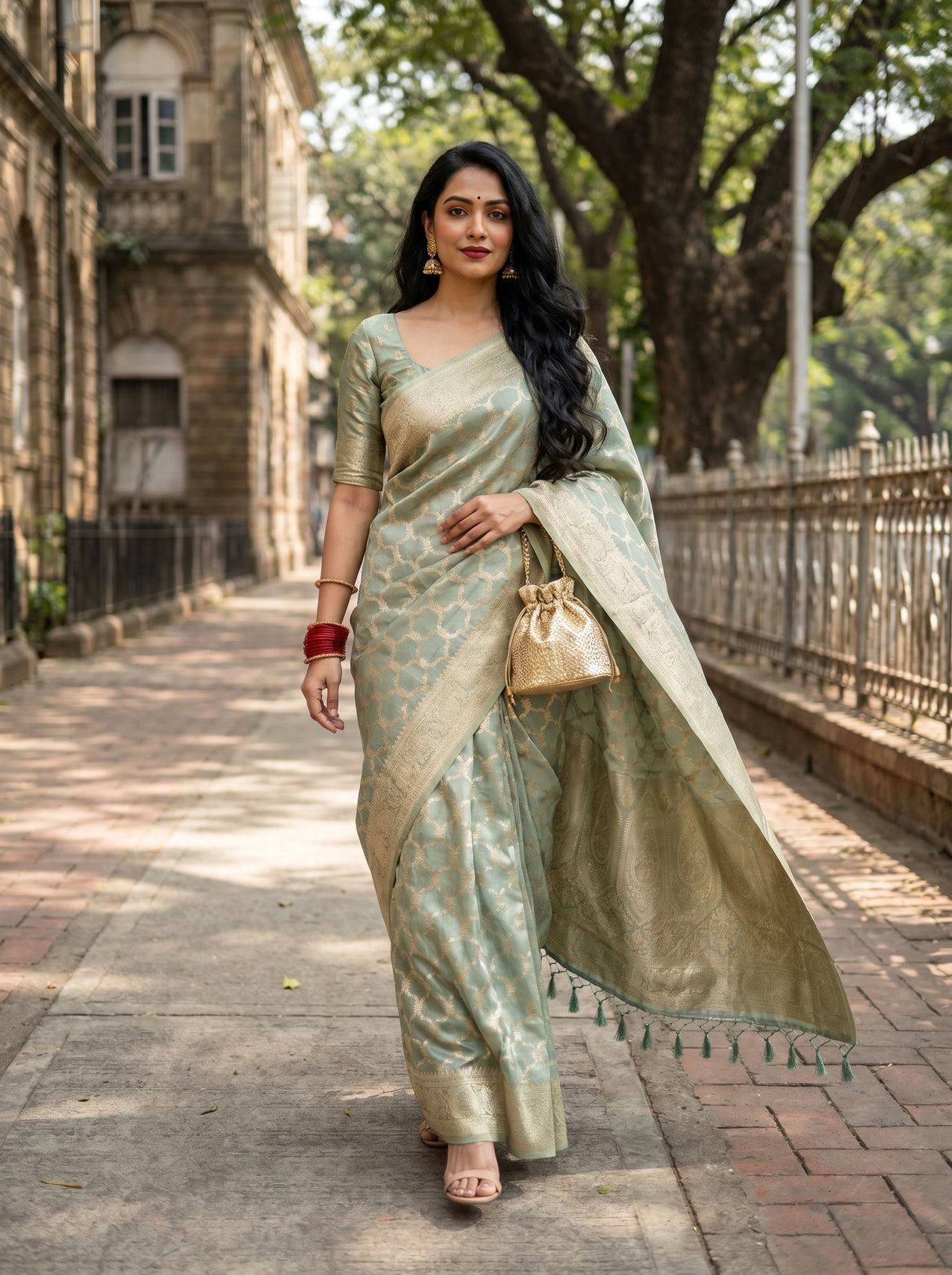 MIMOSA Rama Banarasi Art Silk Saree β pose 6 styling detail